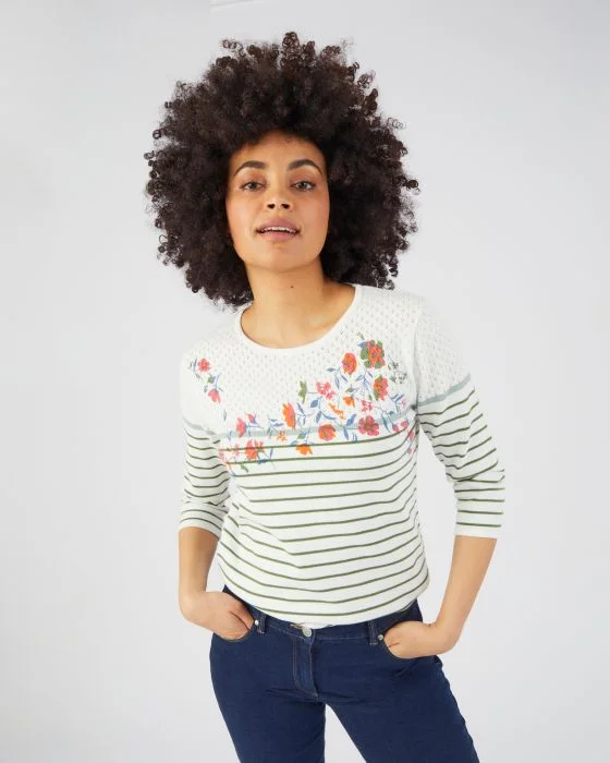 Pull rayé et imprimé floral