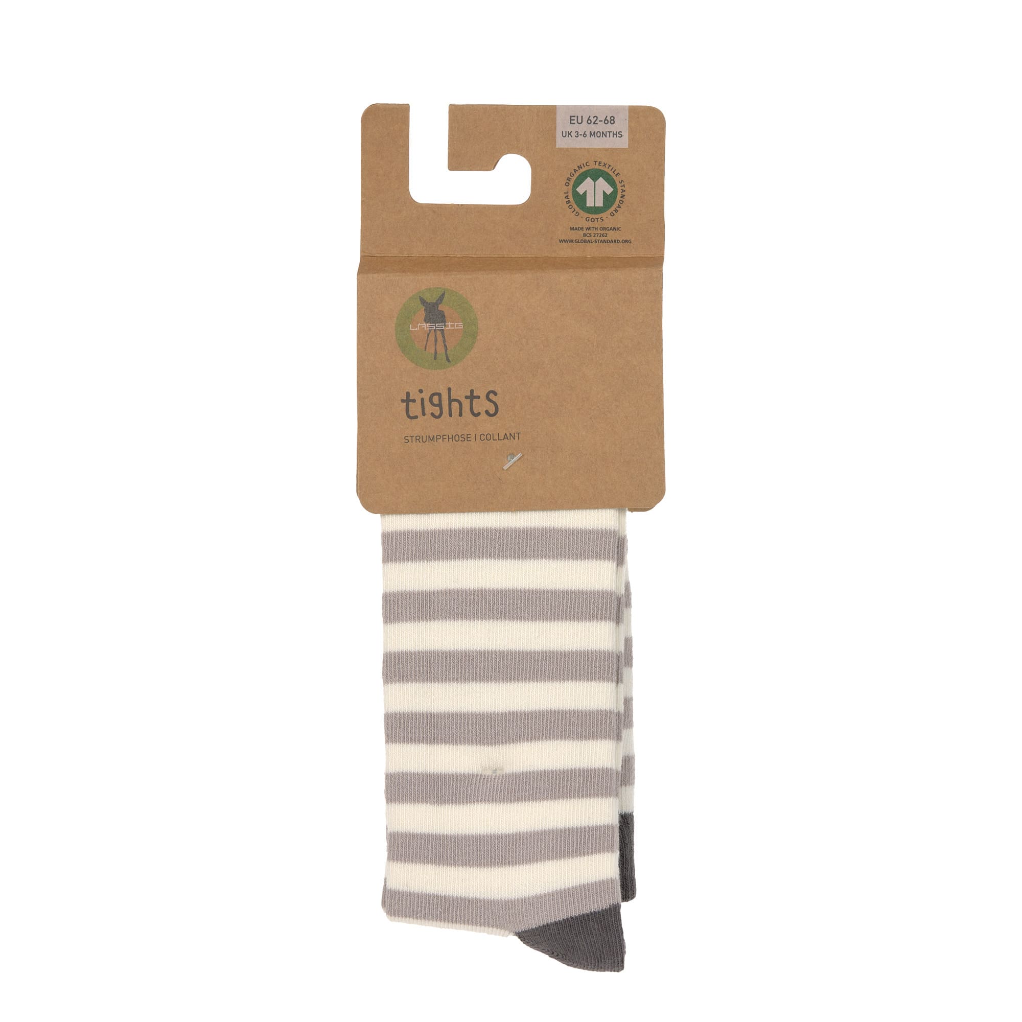 Strumpfhose GOTS - Tights, Streifen Taupe Weiß