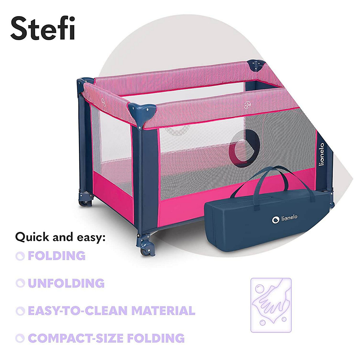 Beistellbett Stefi Pink Rose Baby Laufstall Kinderbett Reisebett ab Geburt bis 15 kg Laufstall