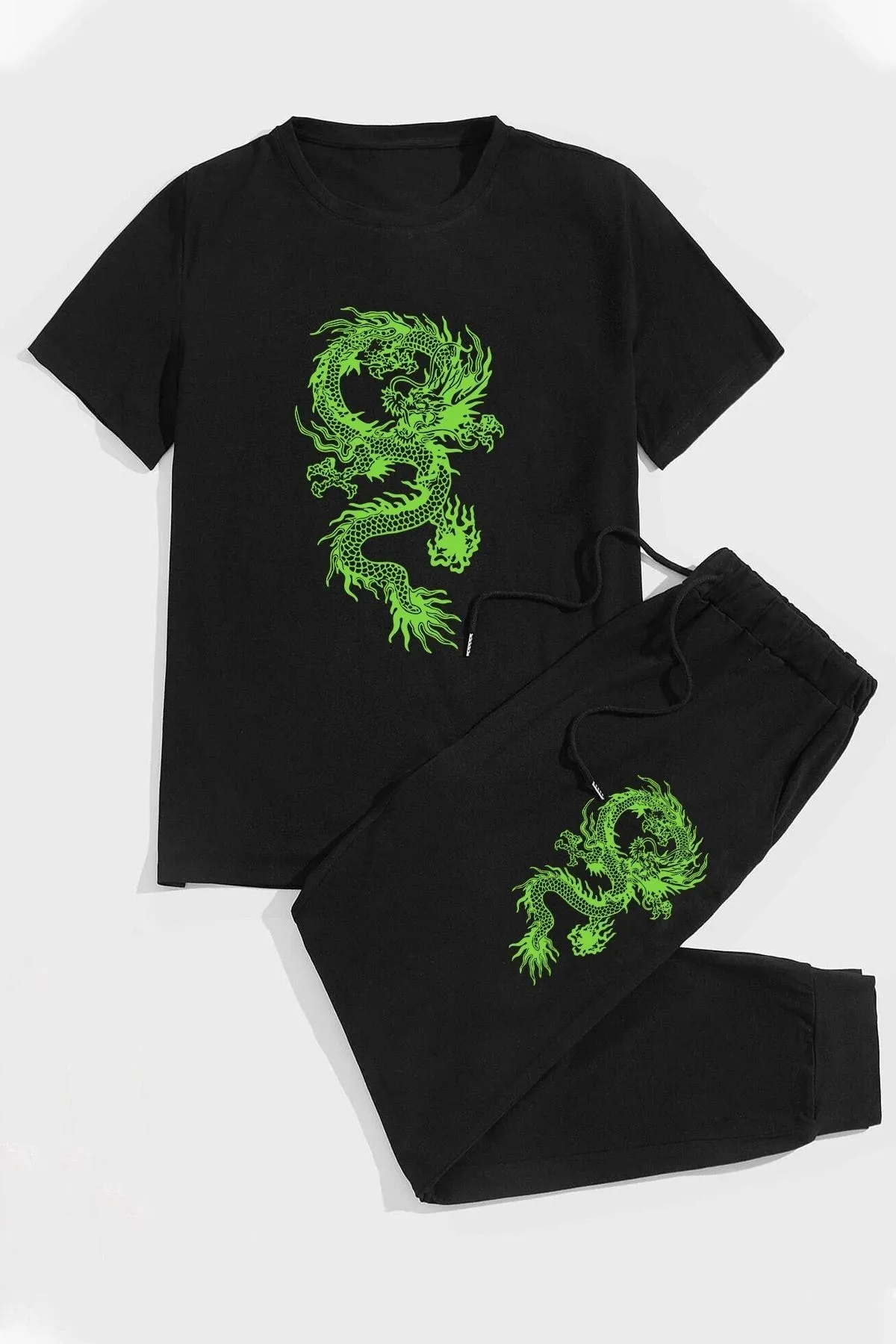 trendypassion  Sport-Trainingsanzug-Set aus Baumwolle mit Drachen-Print