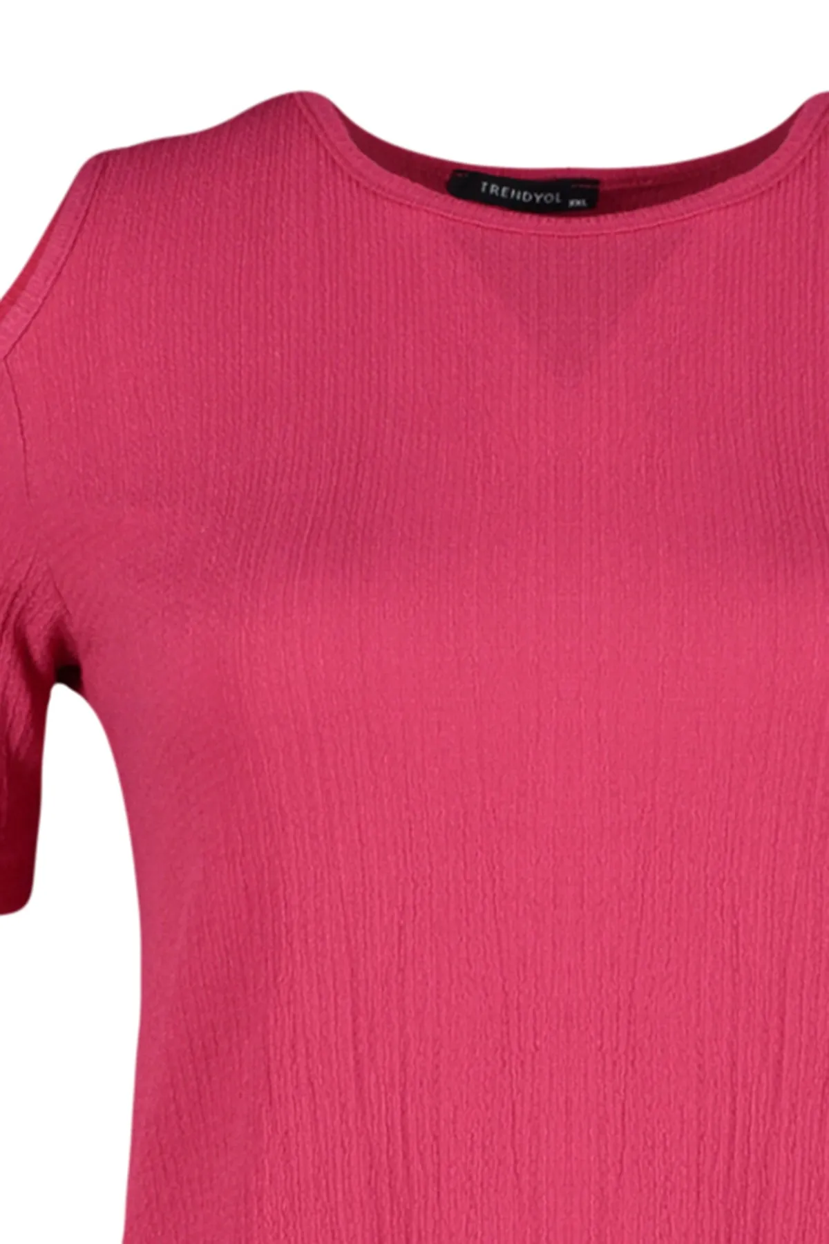 Trendyol Curve  Fuchsiafarbenes, detailliertes Strickkleid mit A-Linien-Ausschnitt TBBSS22EL2986