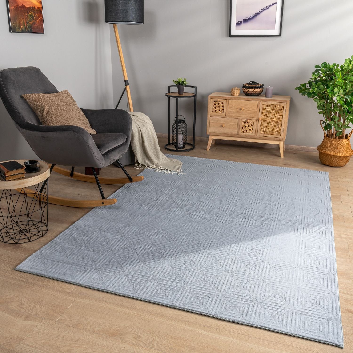 Teppich Wohnzimmer Teppich Esszimmer Kurzflor Geometrisches Muster Skandi, TT Home, eckig, Höhe: 14 mm