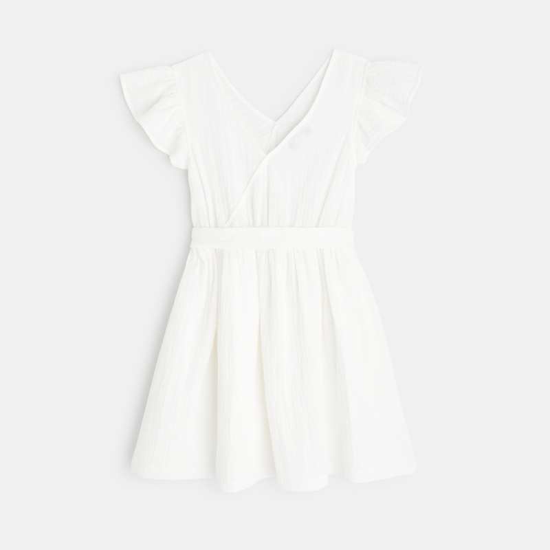 Robe effet croisé gaze de coton blanche fille