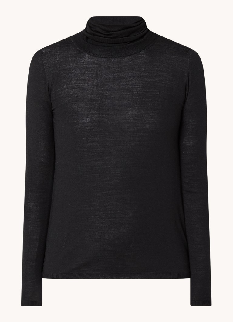 Pulover MaxMara Saluto cu guler rotit din lână virgină elastică