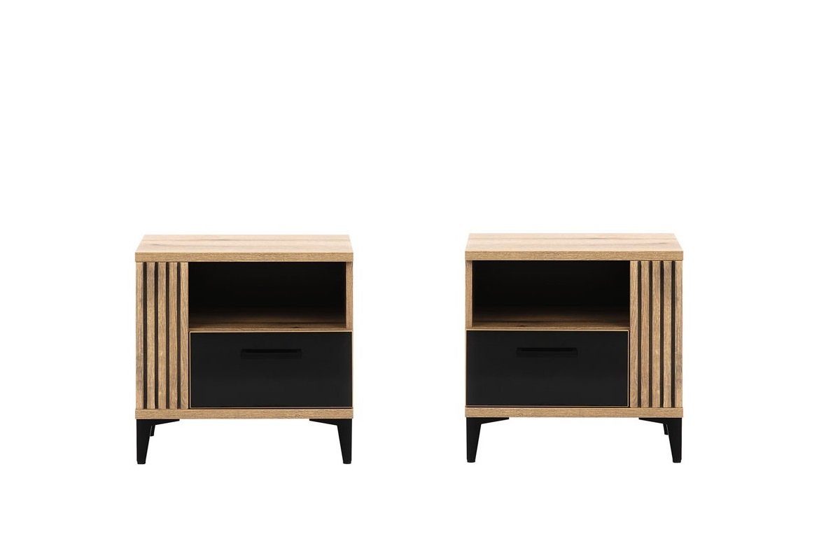 QMM TraumMöbel Schlafzimmer-Set Schlafzimmer Aria Set B Bett Schrank Nachttische Kommode LED