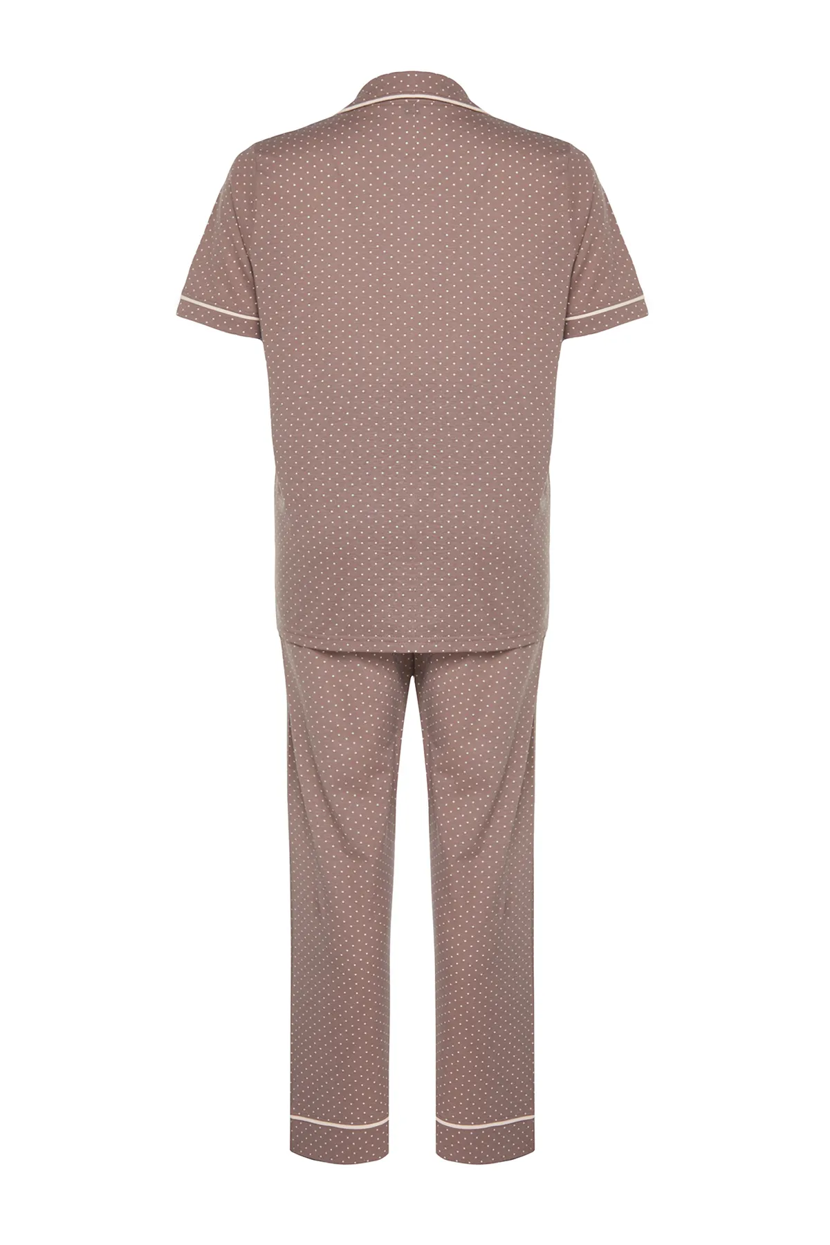 Trendyol Curve  Gestricktes Pyjama-Set mit Hemdkragen und Nerzmuster und Polka Dots TBBAW24AI00037