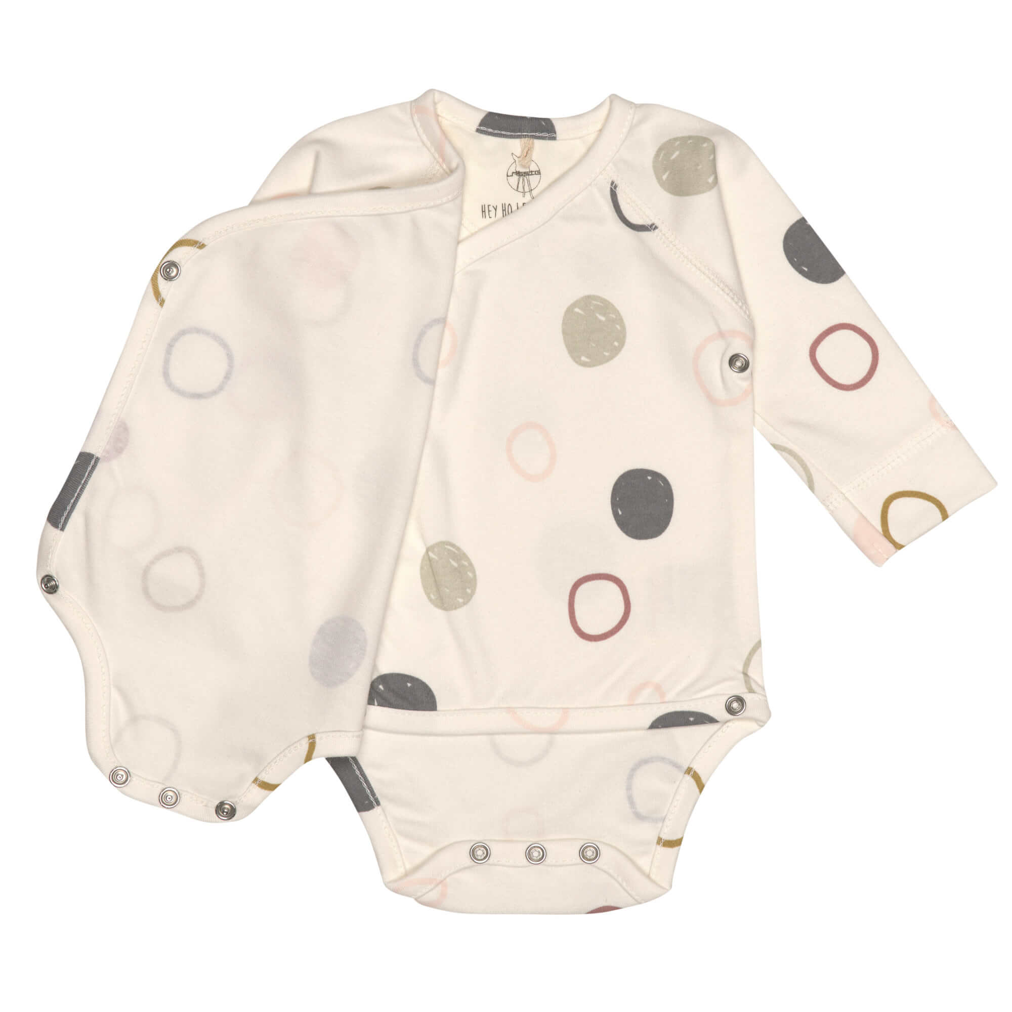 Baby Wickelbody langarm - Bio Baumwolle, Kreise, Beige