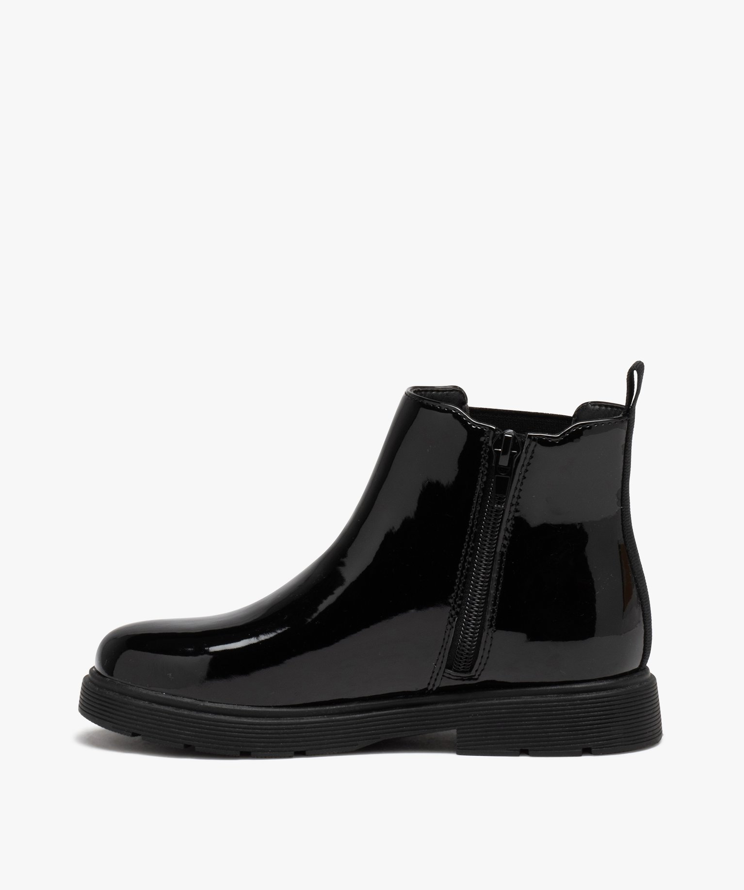 Boots fille unies dessus vernis à semelle crantée noir | GEMO