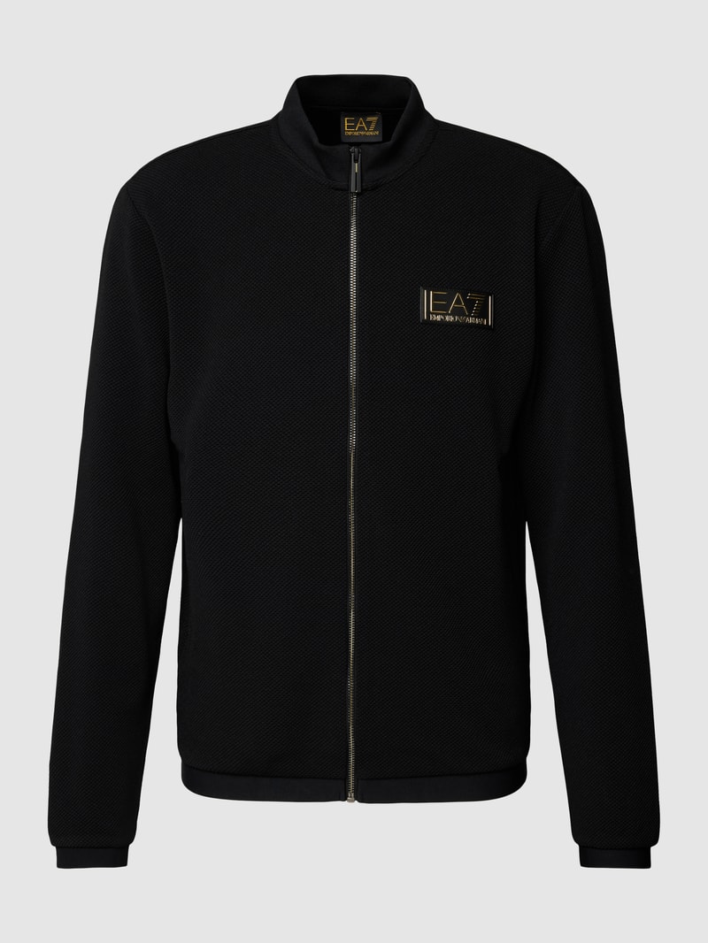 Sweatjacke mit Label-Applikation in schwarz