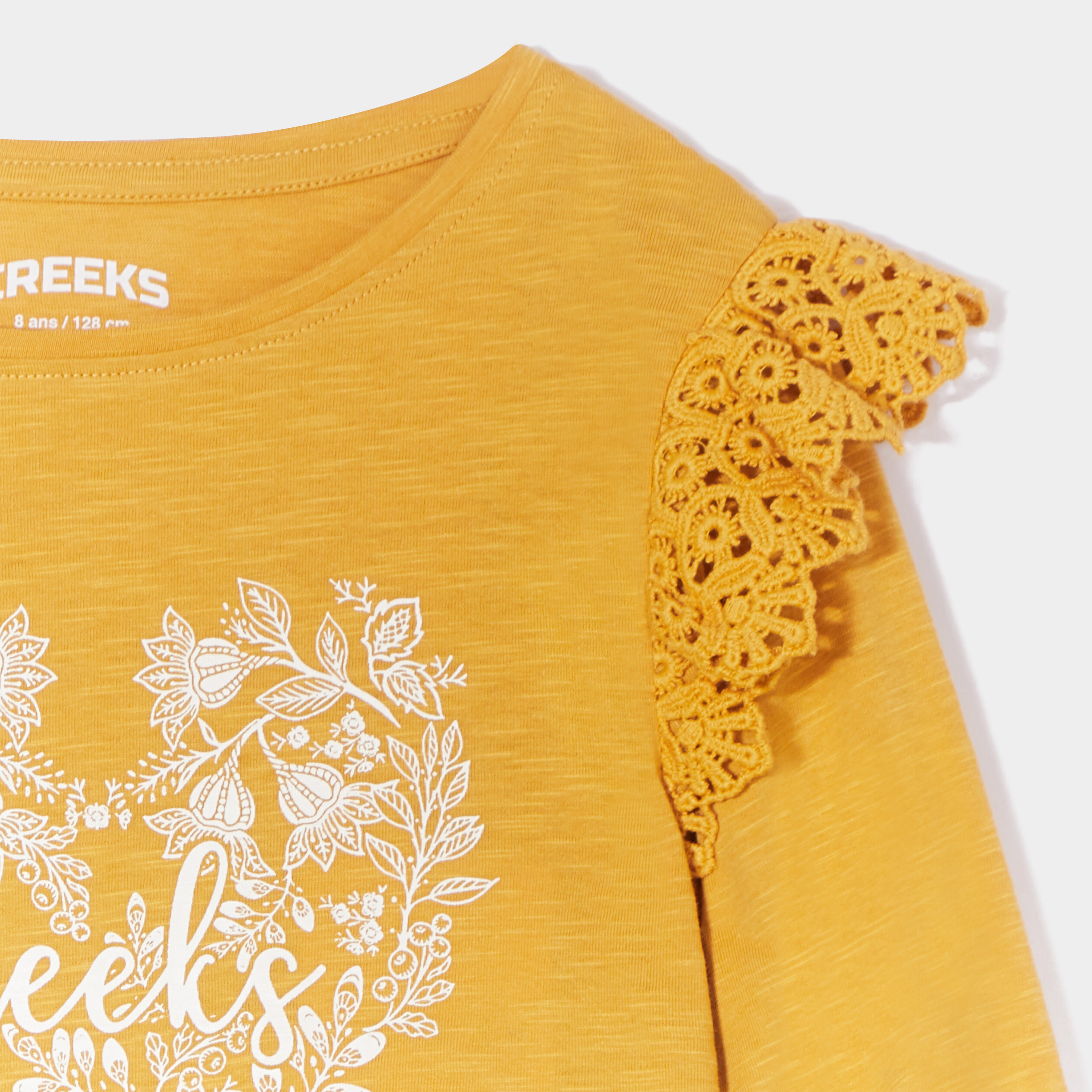 T-shirt volants en dentelle coton Creeks jaune moutarde fille | La Halle