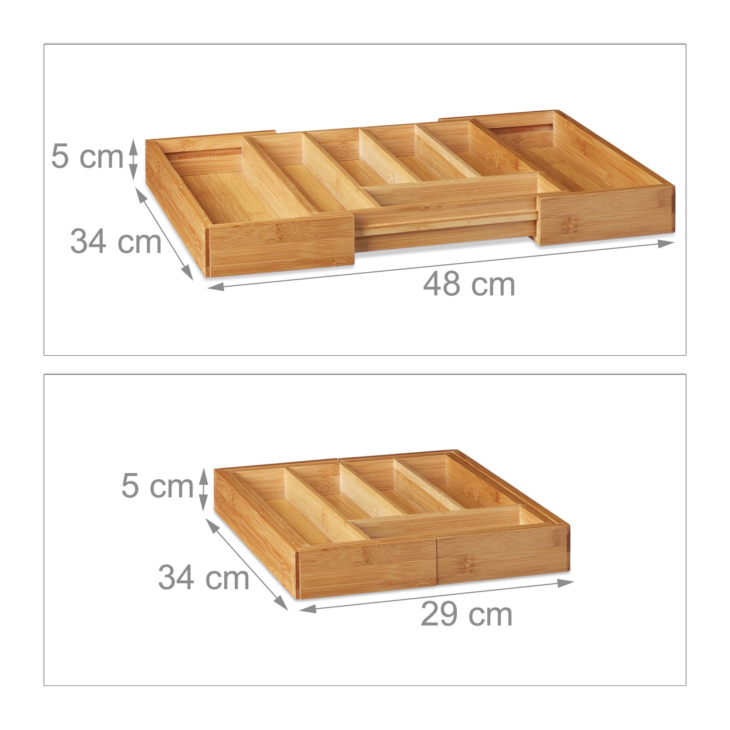 relaxdays Besteckkasten Besteckkasten Bambus 48cm ausziehbar