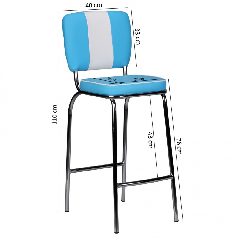 Wohnling Barstuhl American Diner 50er Jahre Retro Blau Weiß