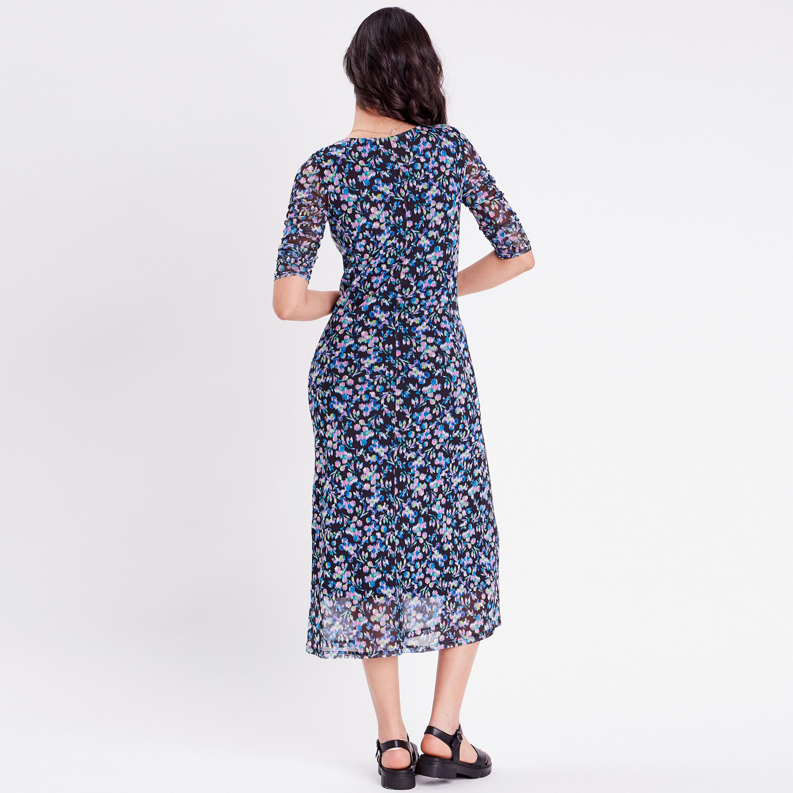 Robe évasée manches 3/4 noir femme | Cache Cache