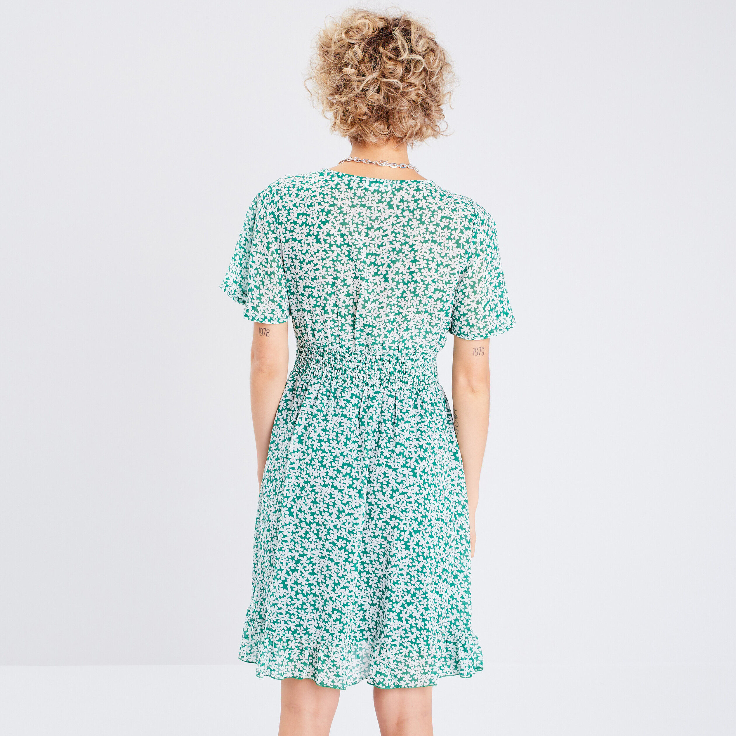 Robe évasée manches courtes vert femme | Cache Cache