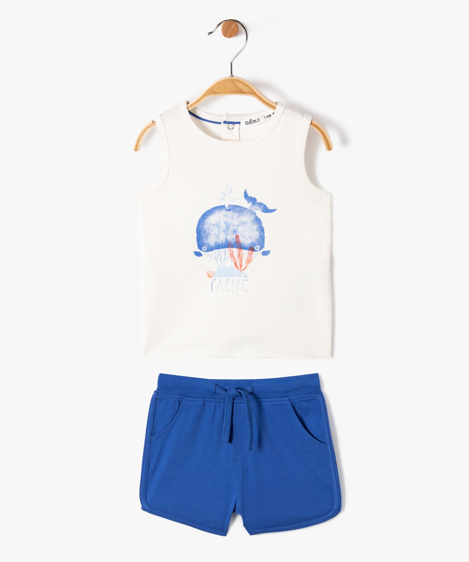 Ensemble bébé fille 2 pièces : short + débardeur imprimés bleu | GEMO
