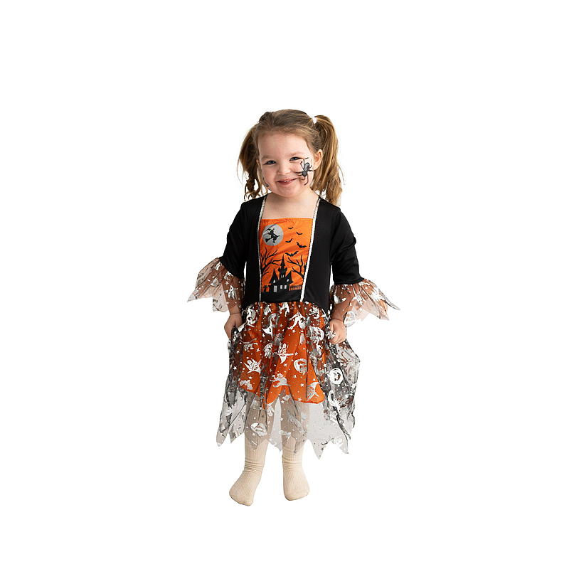Time 2 Change Halloweendrakt str 4-6 år heksekjole oransje