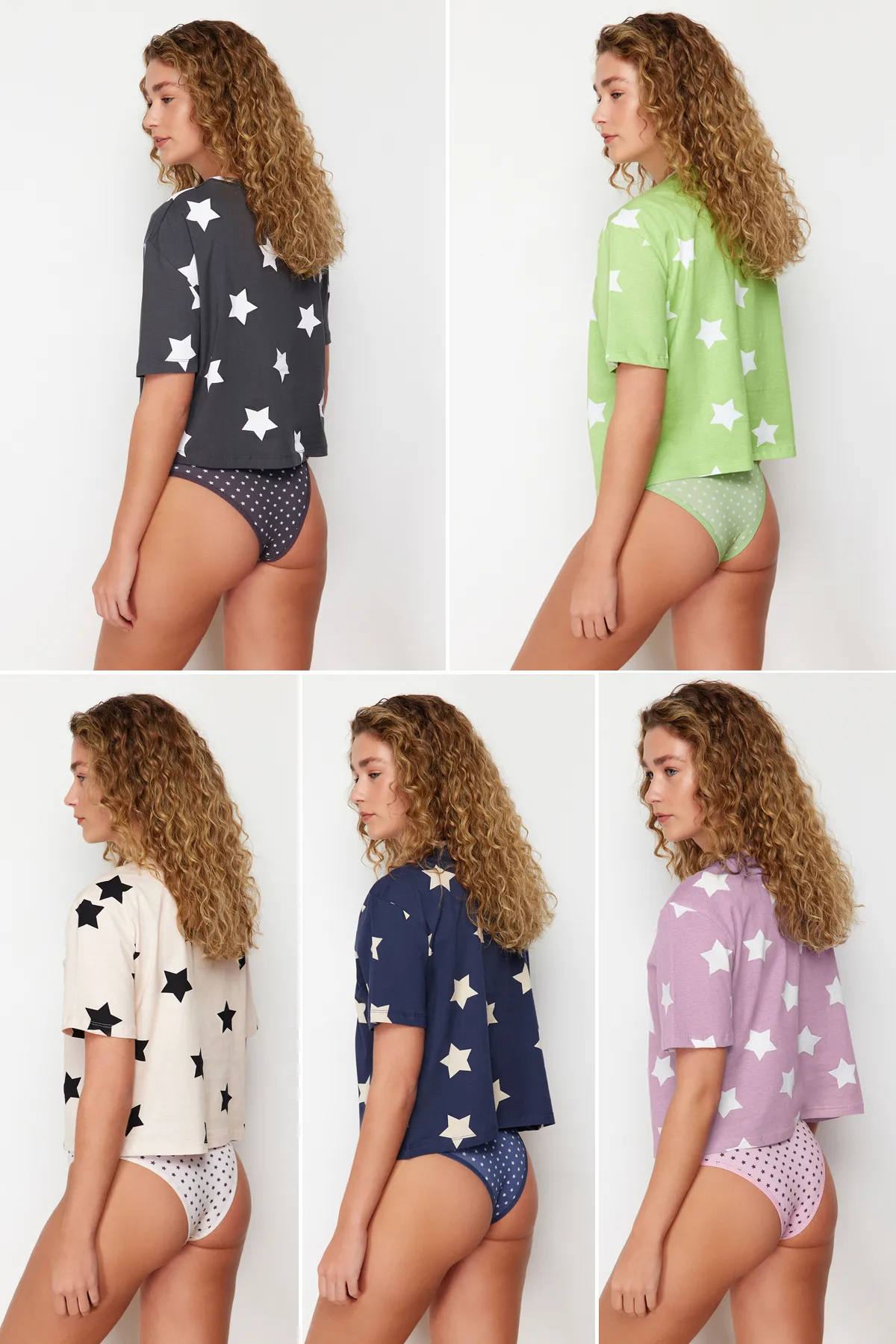 Trendyol Collection  Mehrfarbige brasilianische Strickhöschen im 5er-Pack mit geometrischem Muster THMSS24KU00030