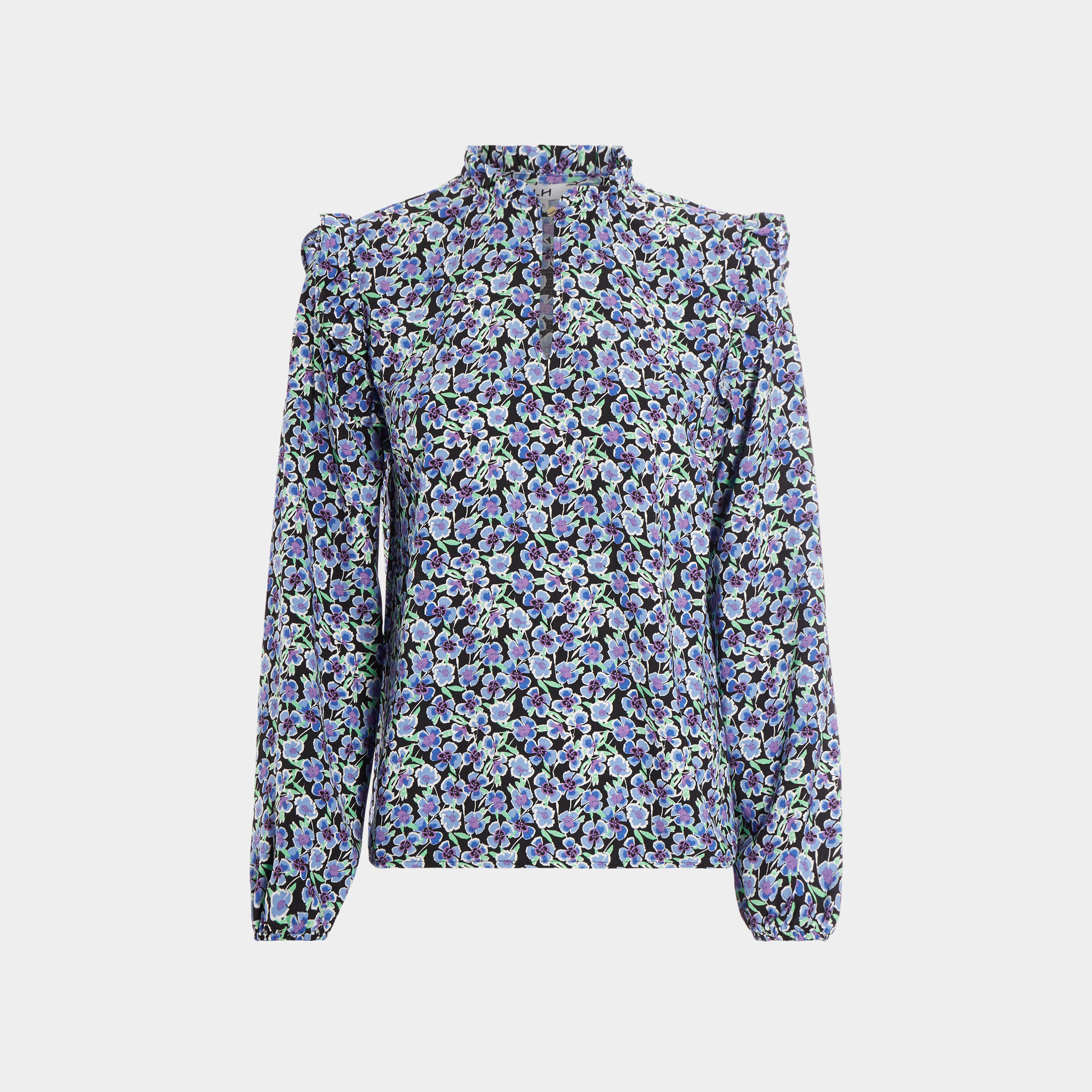 Blouse à épaules et col volantés bleu marine femme | La Halle