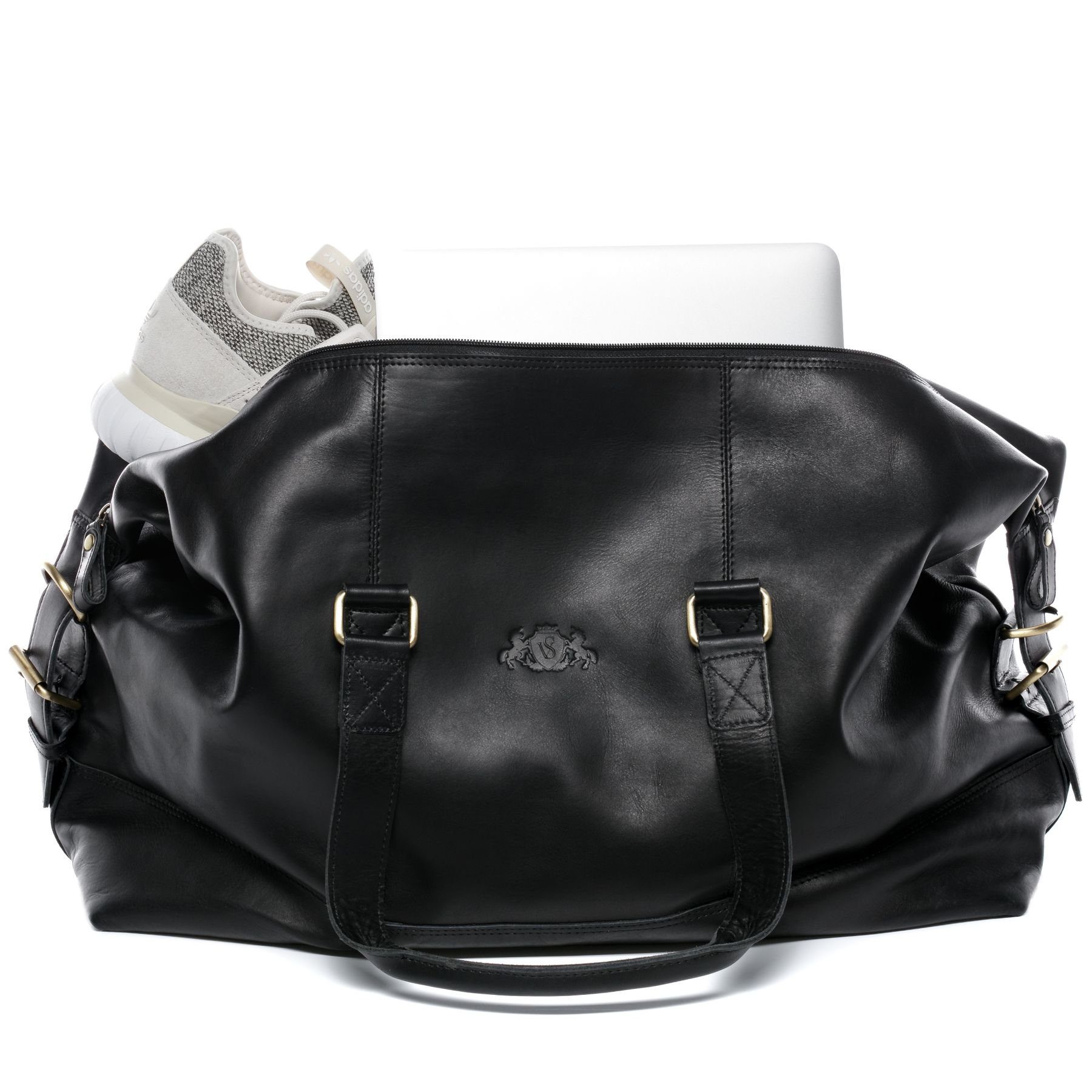 SID & VAIN Reisetasche Leder Weekender Unisex YALE, Echtleder Reisegepäck für Damen & Herren, Sporttasche XL schwarz