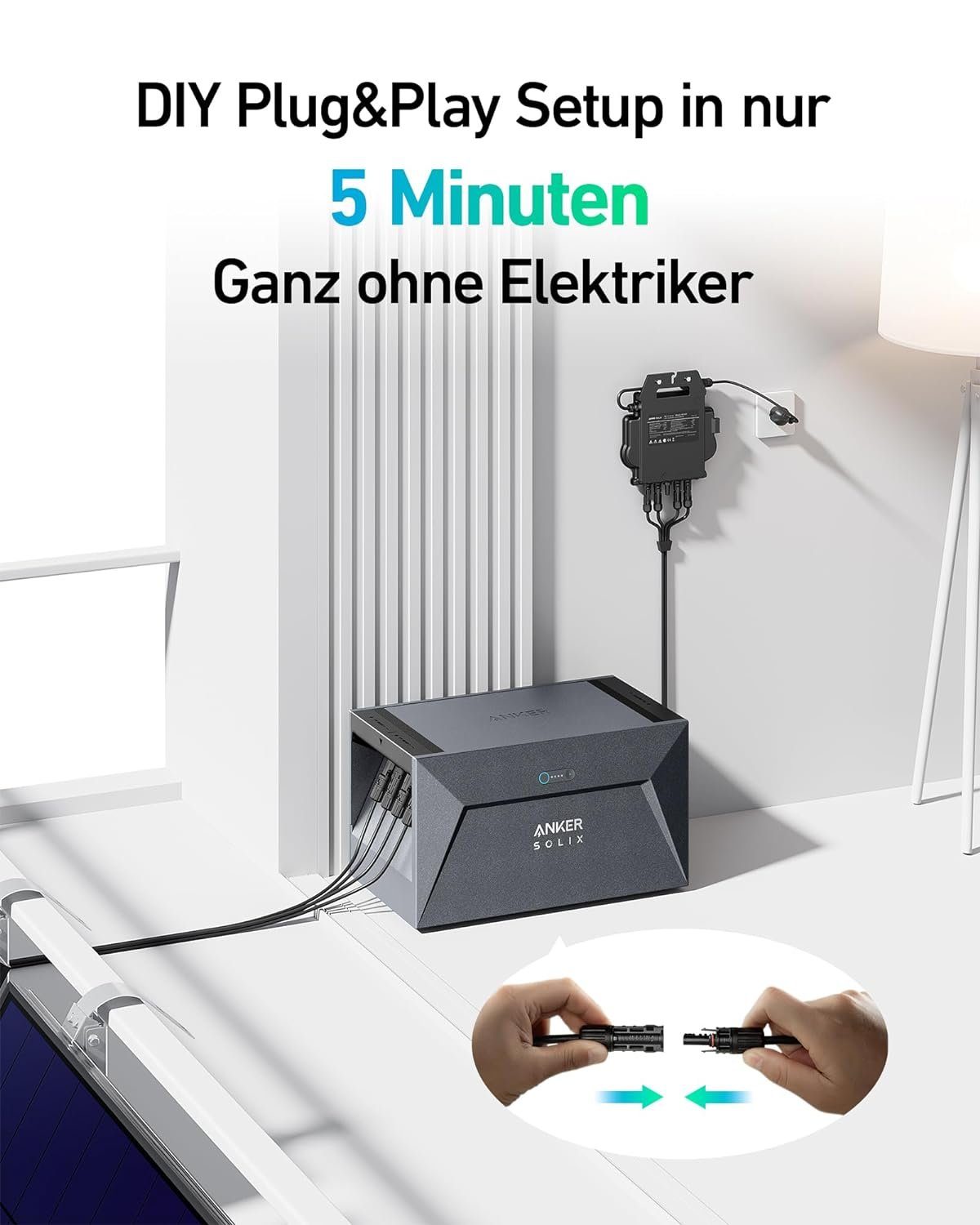 E.For.U Solarmodul Balkonkraftwerk 860W/800W Photovoltaik Mini-PV Anlage, 800,00 W, Monokristallin, (860W mit 2x430W Bifazialer Glas-Glas Solarmodule Komplettset, Wechselrichter 600W/800W einstellbar, mit 1,6KWH Speicher, 0% MwSt), inkl. 5m Kabel