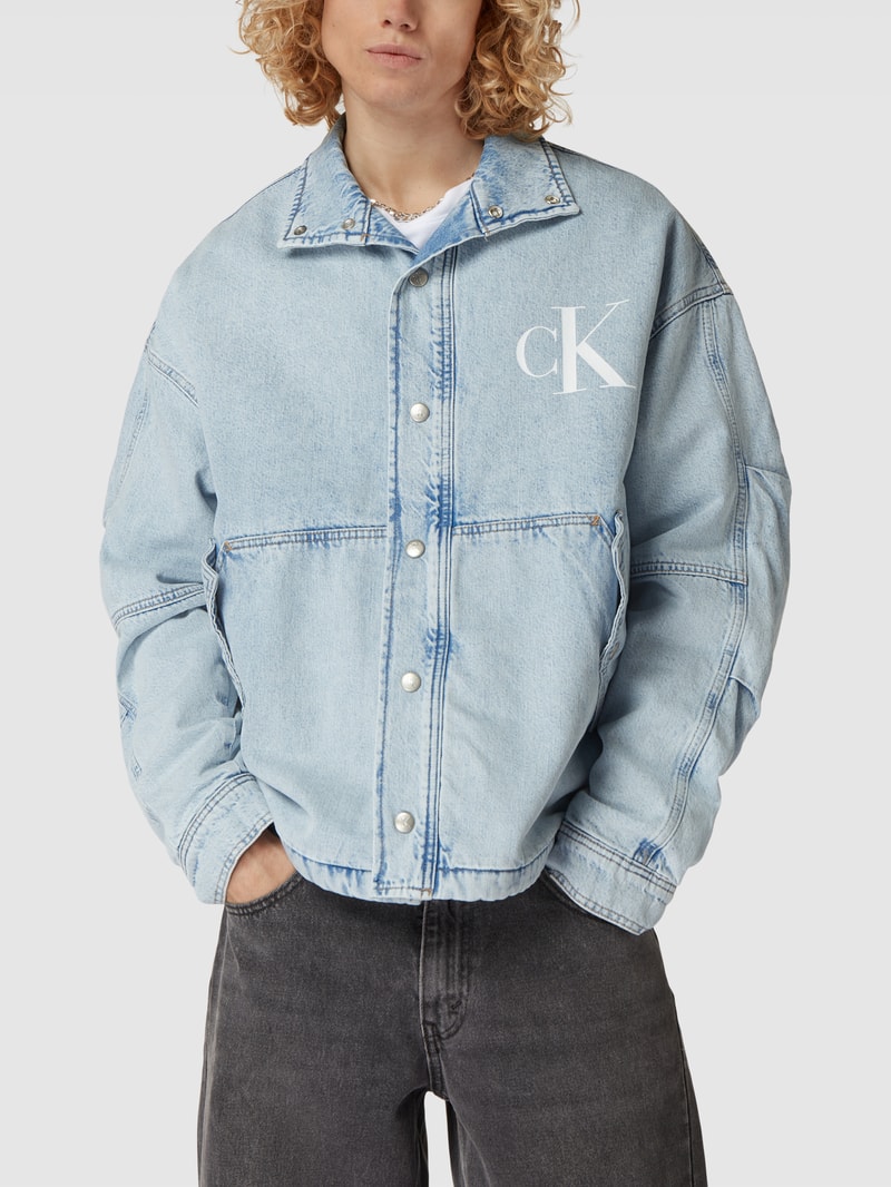 Oversized Jeansjacke mit Label-Print in jeans