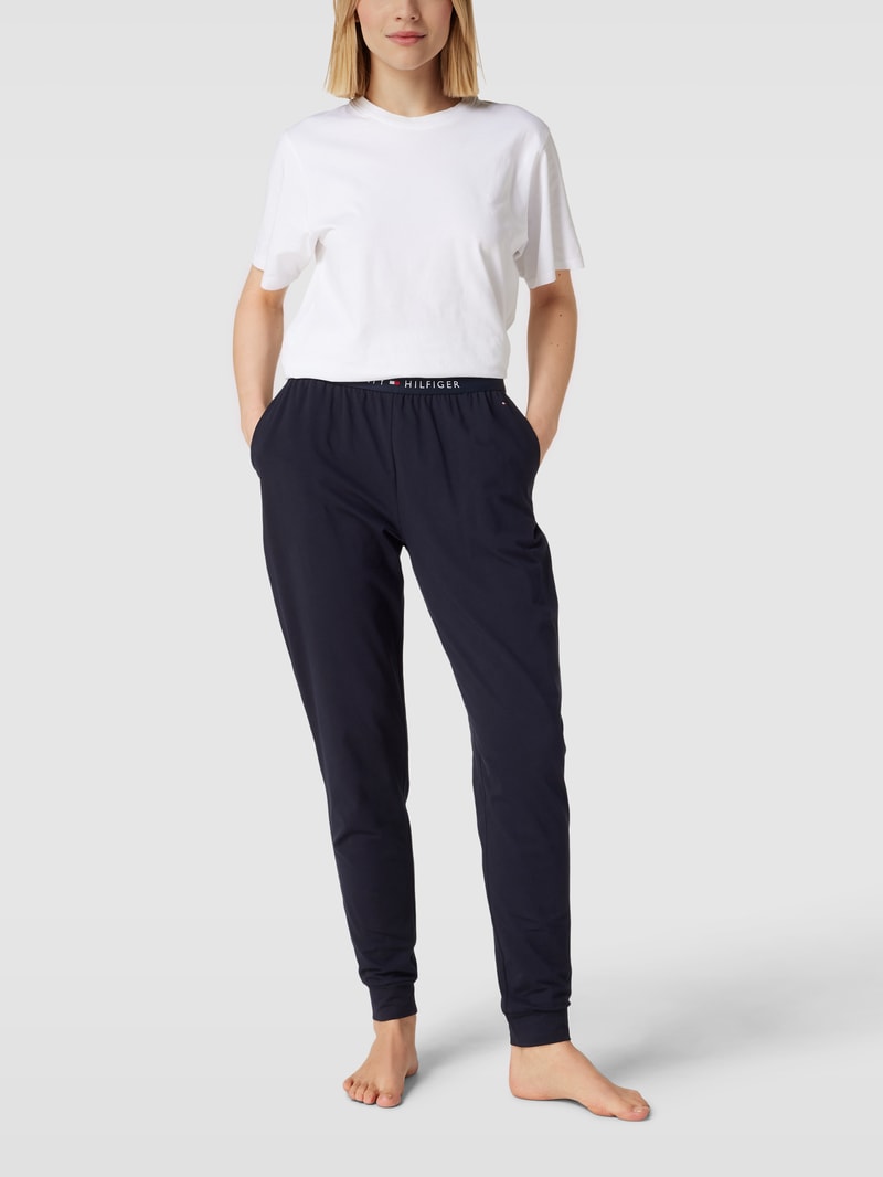 Pyjama-Hose mit elastischem Logo-Bund in marineblau