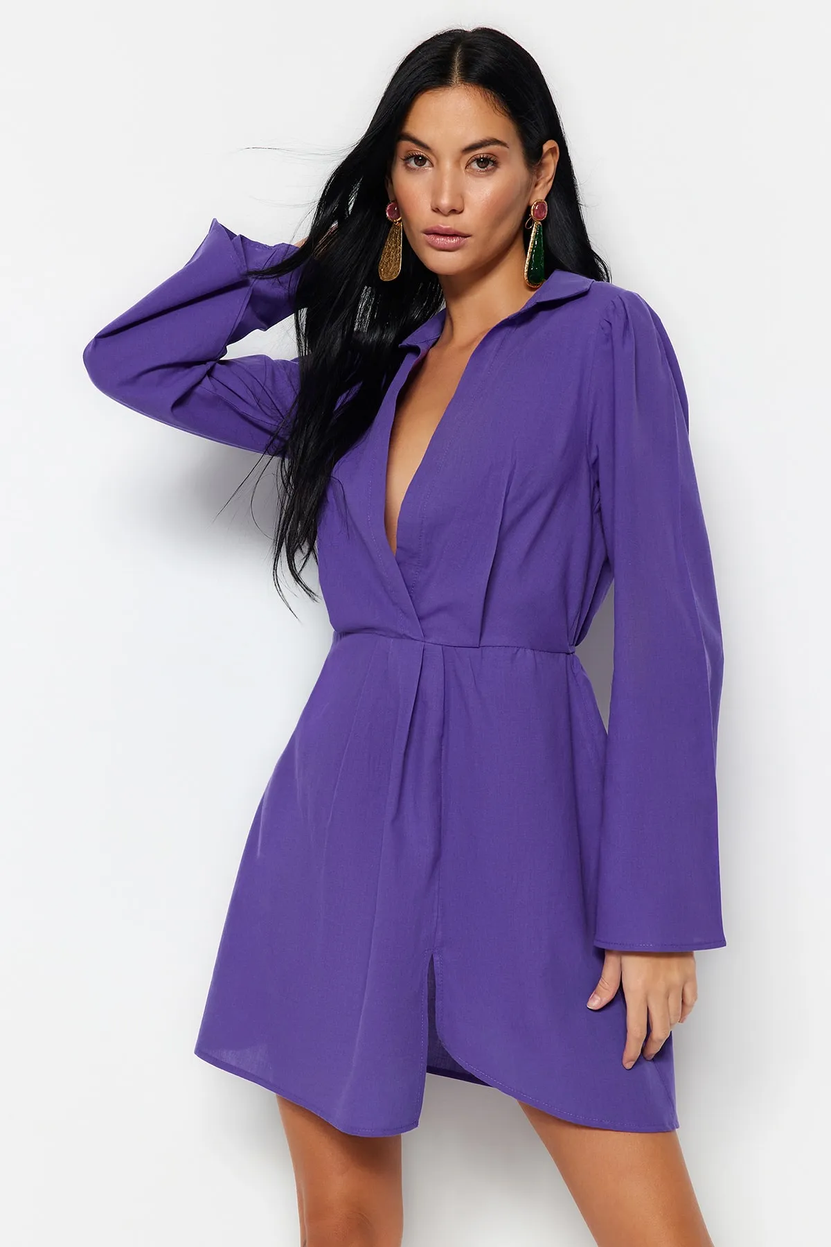 Trendyol Collection  Lila Mini-Strandkleid aus 100 % gewebter Baumwolle TBESS23EL00289