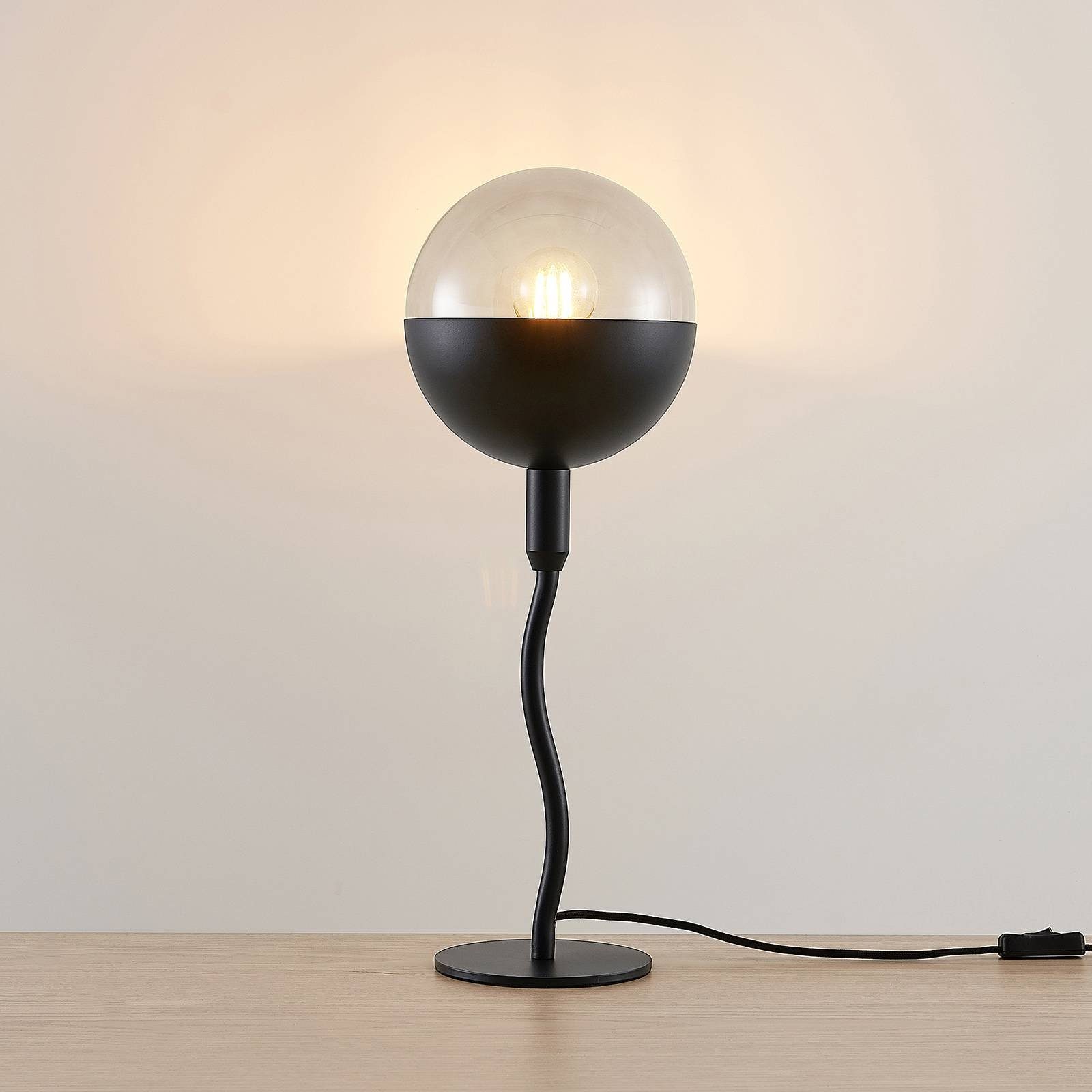 Lucande Tischleuchte Dustian, Leuchtmittel nicht inklusive, Design, Glas, Metall, klar, Schwarz, 1 flammig, E27, Designer