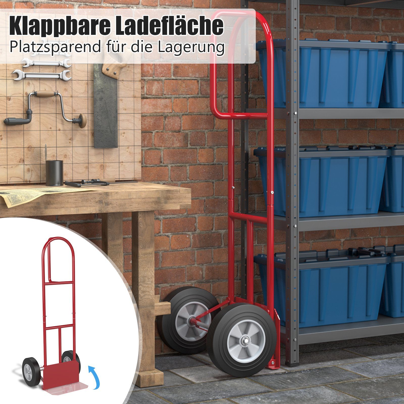 COSTWAY Sackkarre, mit Griff, Rädern & klappbarer Ladefläche, bis 300kg