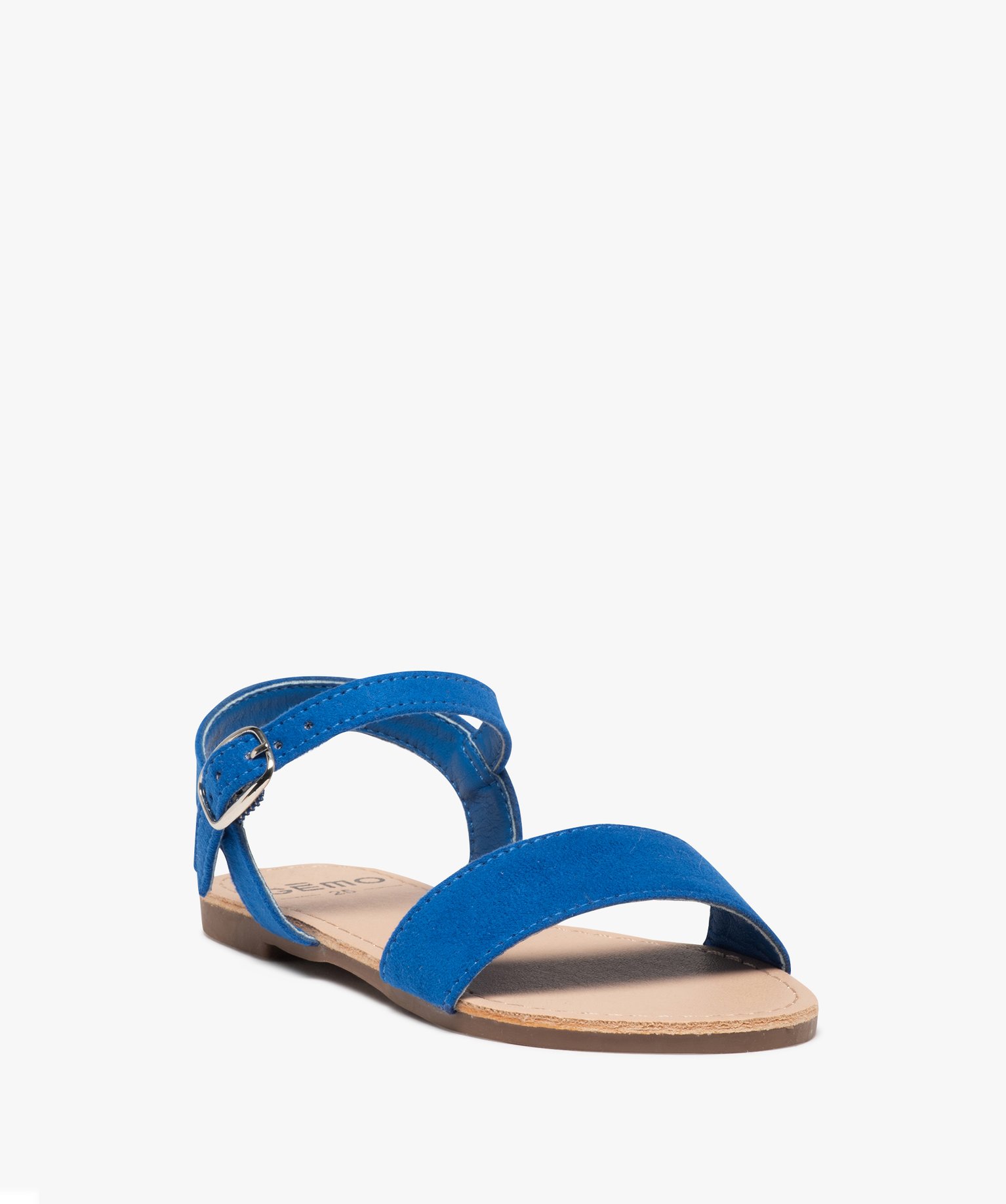 Sandales fille à brides en suédine unie bleu | GEMO