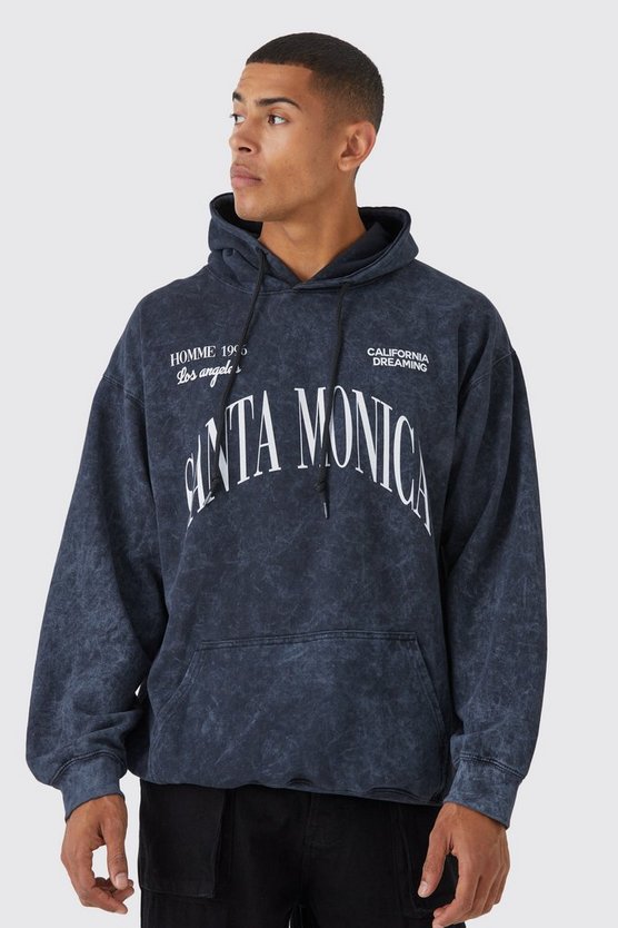 Hoodie mit Acid-Waschung und Santa Monica Print