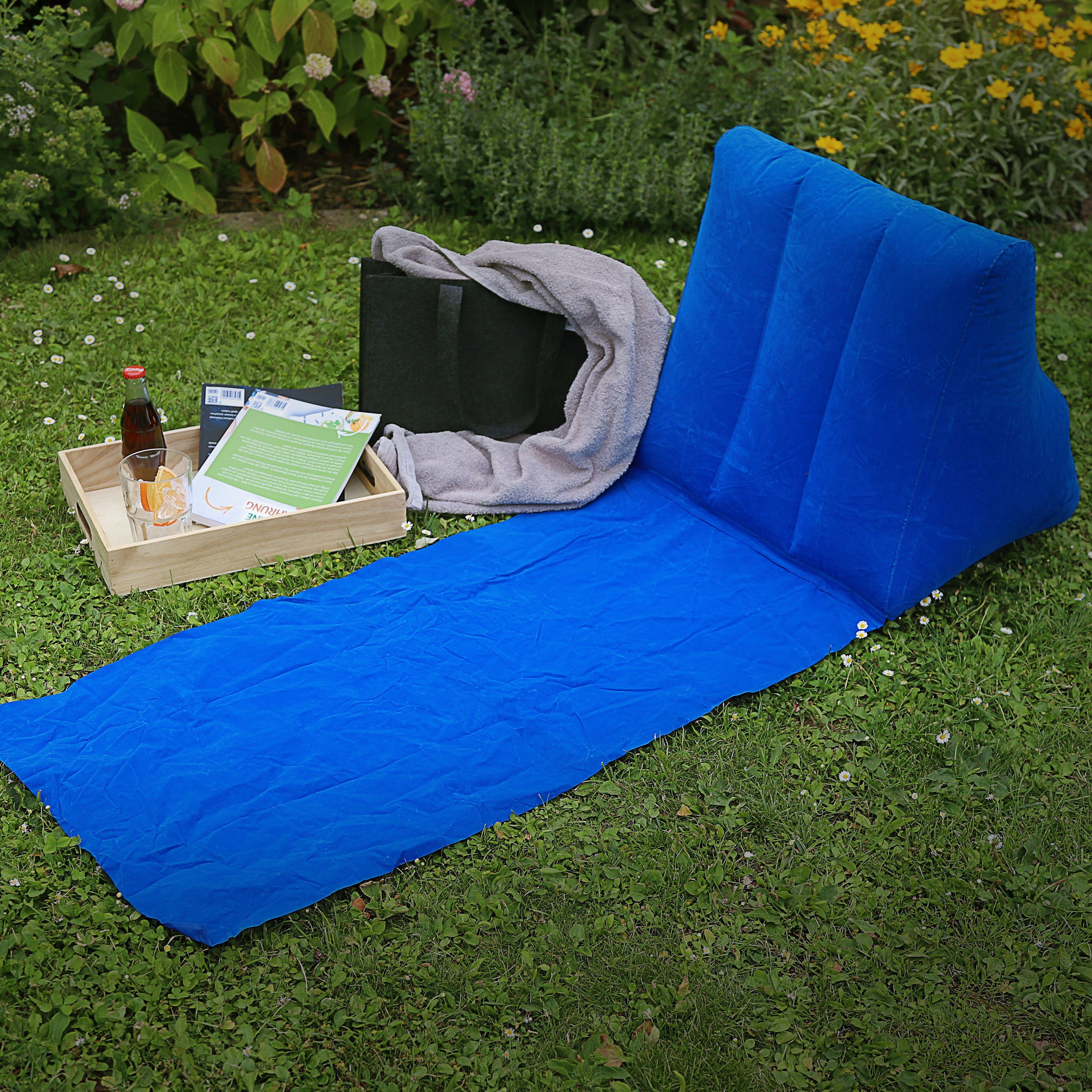 CEPEWA Campingliege Strandmatte Rückenkissen aufblasbar blau 140x50cm