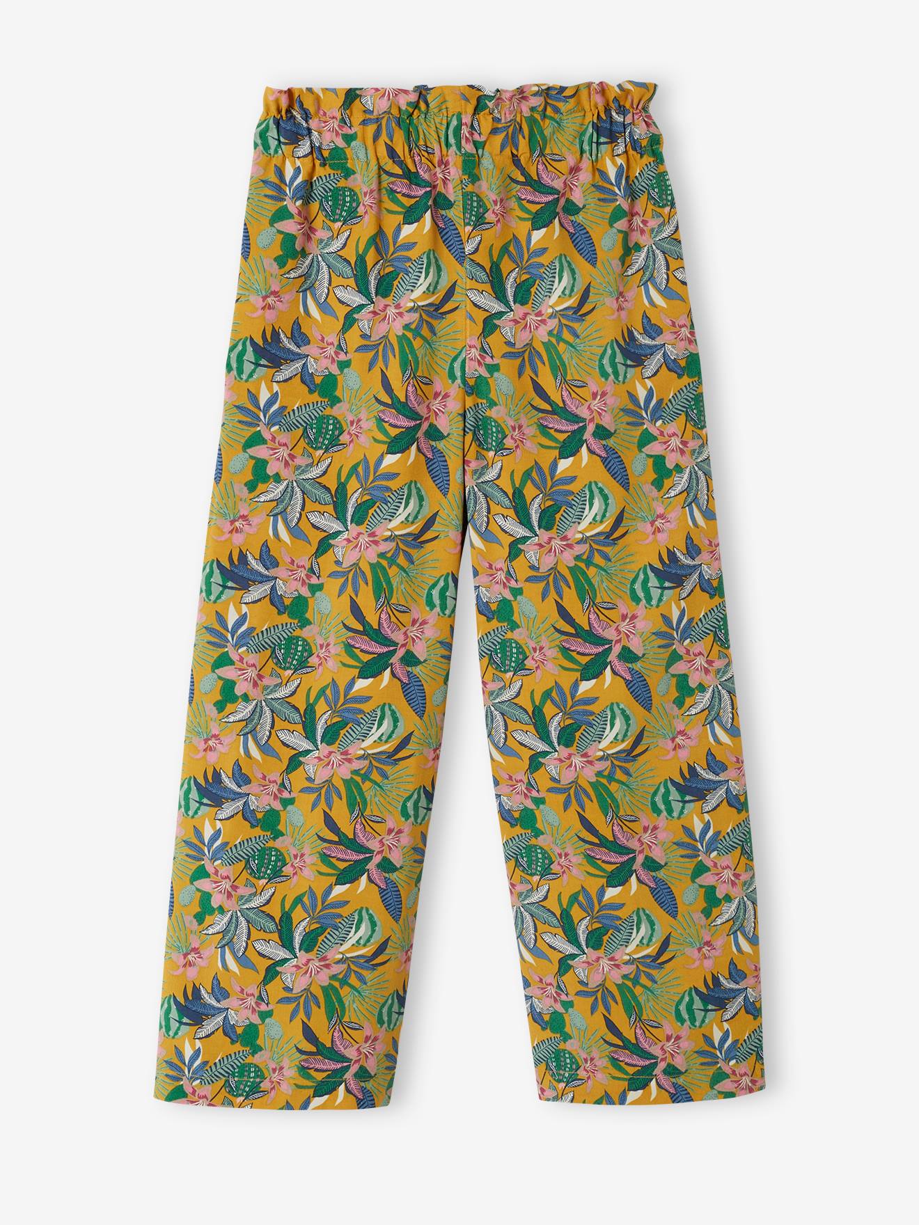 Pantalon large motifs fleurs fille moutarde