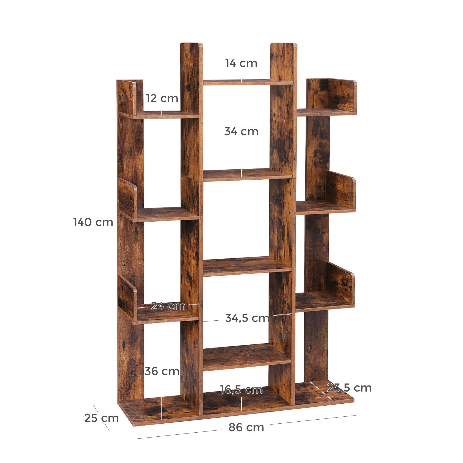 VASAGLE Bücherregal Standregal, mit 13 Fächern, 86 x 25 x 140 cm