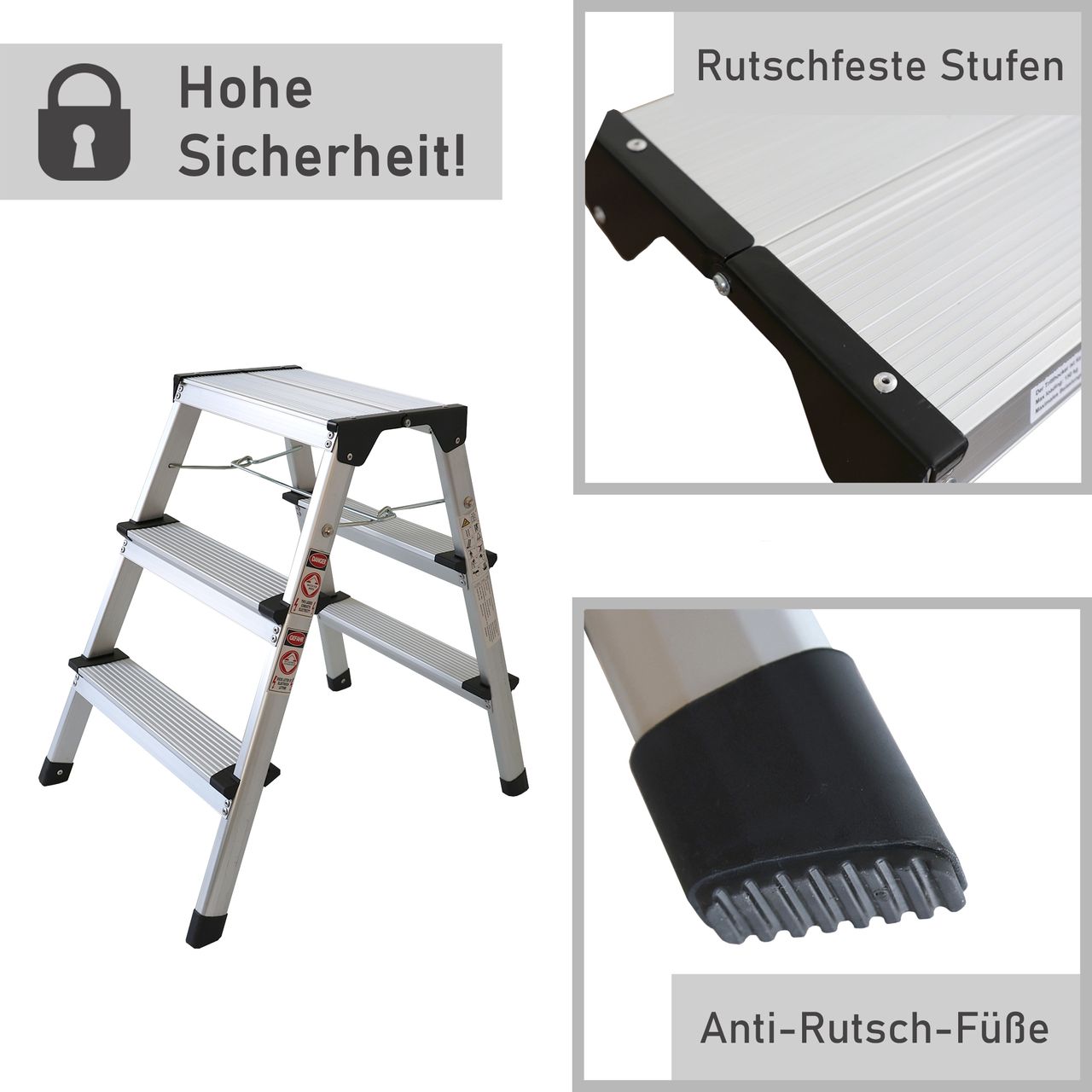 Lemodo Alu Trittleiter mit 3 Stufen