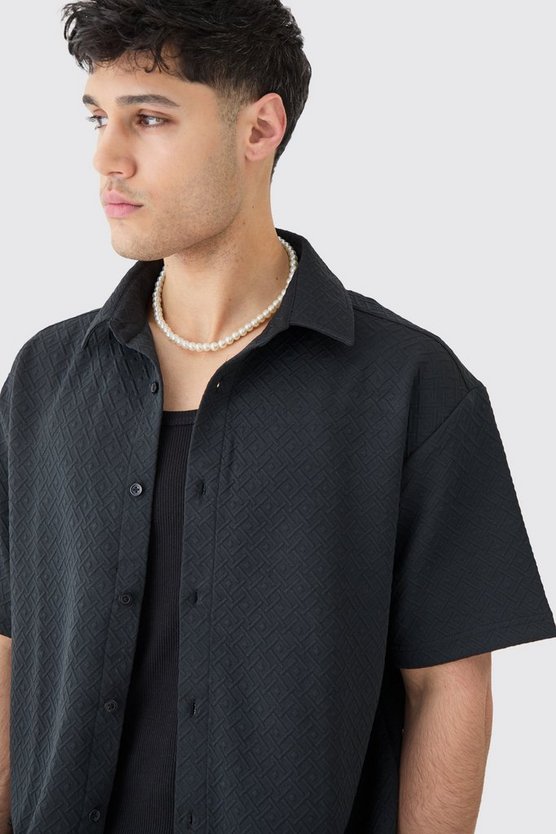 Kurzärmliges Oversize Geo Stretch Hemd & Hose