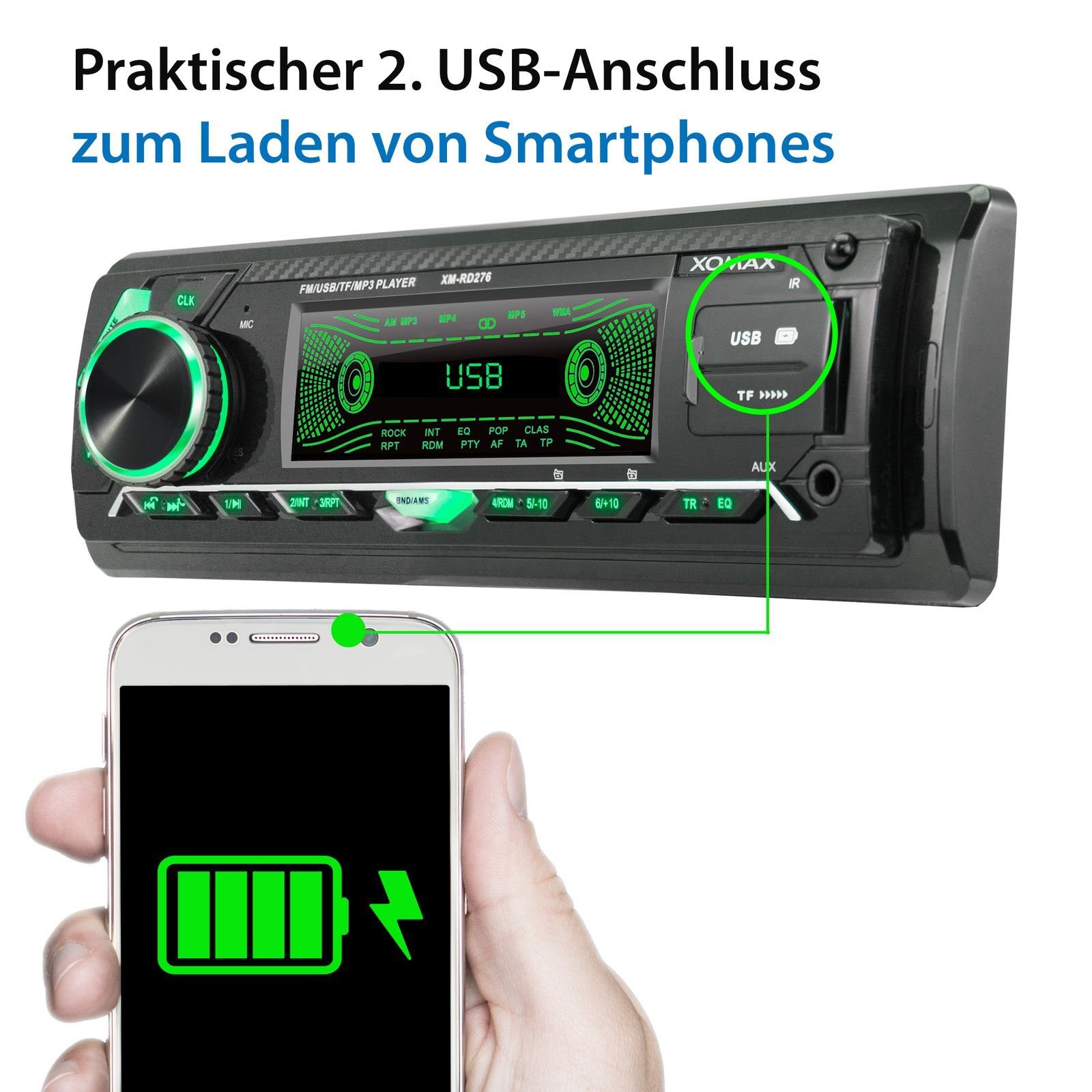 XOMAX XM-RD276 Autoradio mit DAB+ plus, Bluetooth, 2x USB, SD, AUX, 1 DIN Autoradio