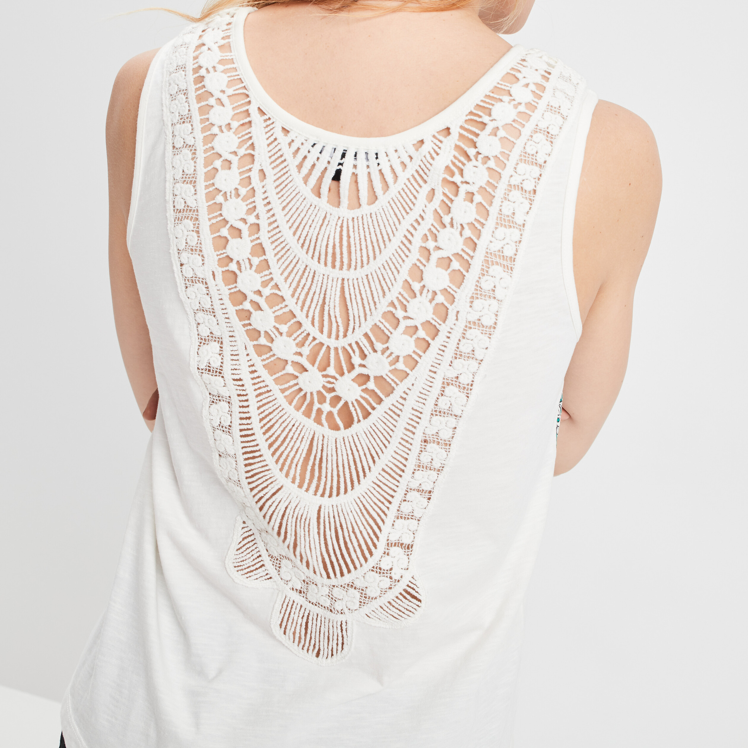 Débardeur empiècements macramé dos ivoire femme | La Halle