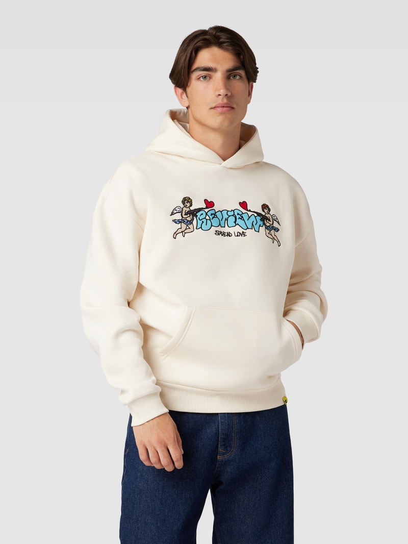 Hoodie aus Baumwoll-Mix mit Label-Detail in ecru