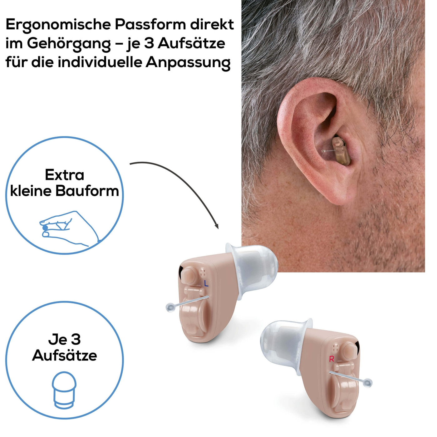 Beurer Hörhilfe HA 60 Pair-Hörhilfe mit extra kleiner Im-Ohr-Bauform mit 3 Aufsätzen für jeden Gehörgang