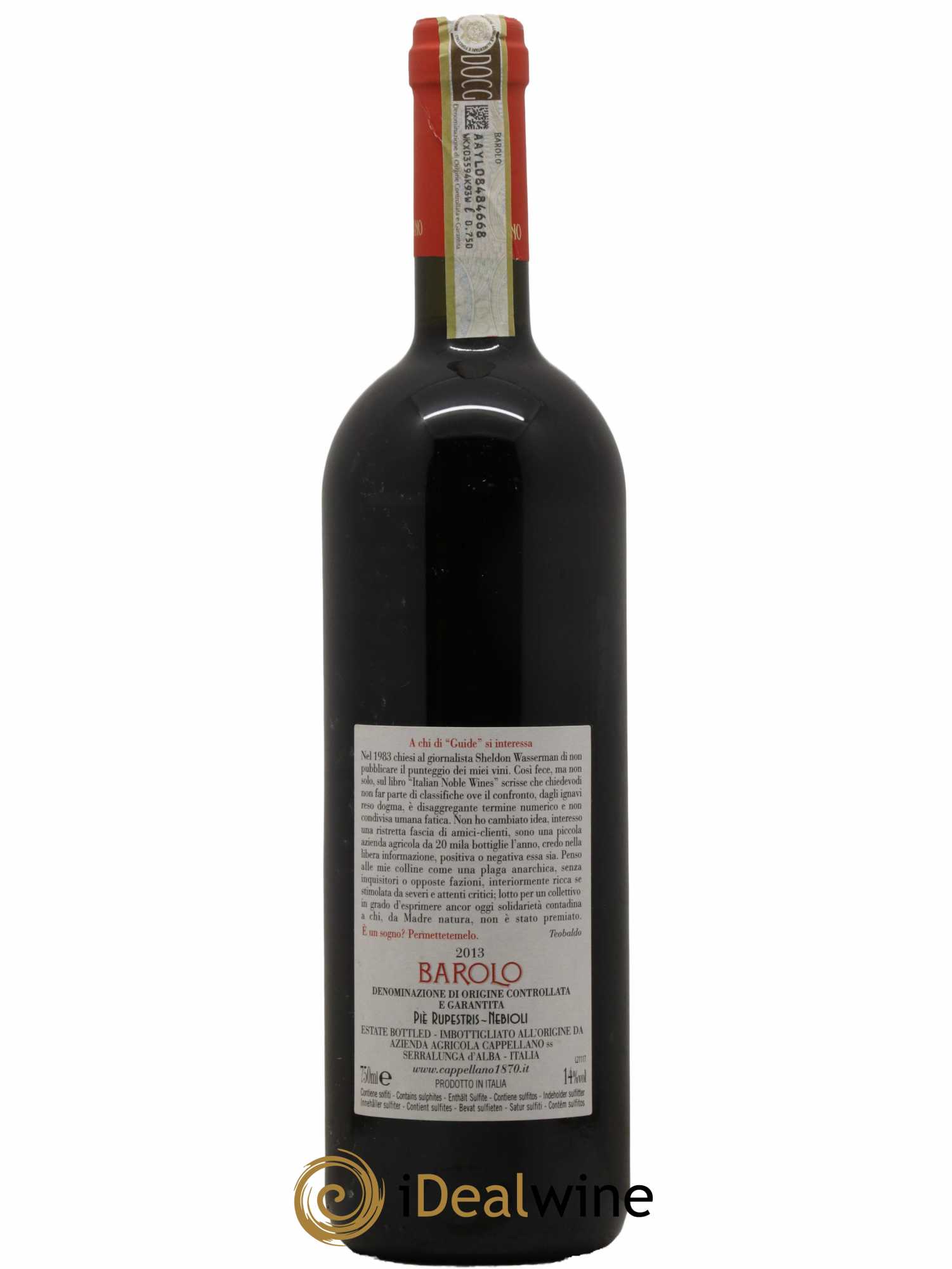 Barolo DOCG Pie Rupestris Cappellano  2013 - Lot de 1 Bouteille