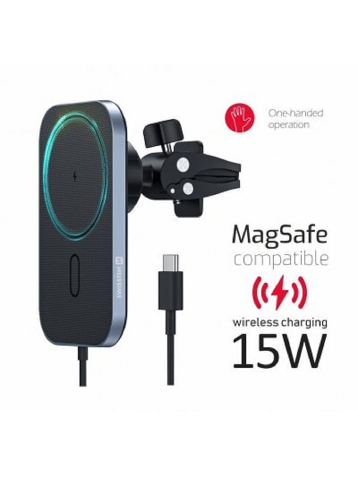 Swissten MagSafe Air Vent Auto-Halter mit 15W Drahtloser Ladefunktion in schwarz günstig kaufen 20 cm