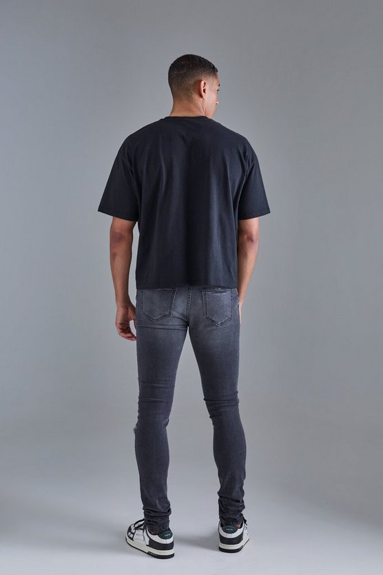 Weiße Skinny Stretch Bikerjeans mit Rissen