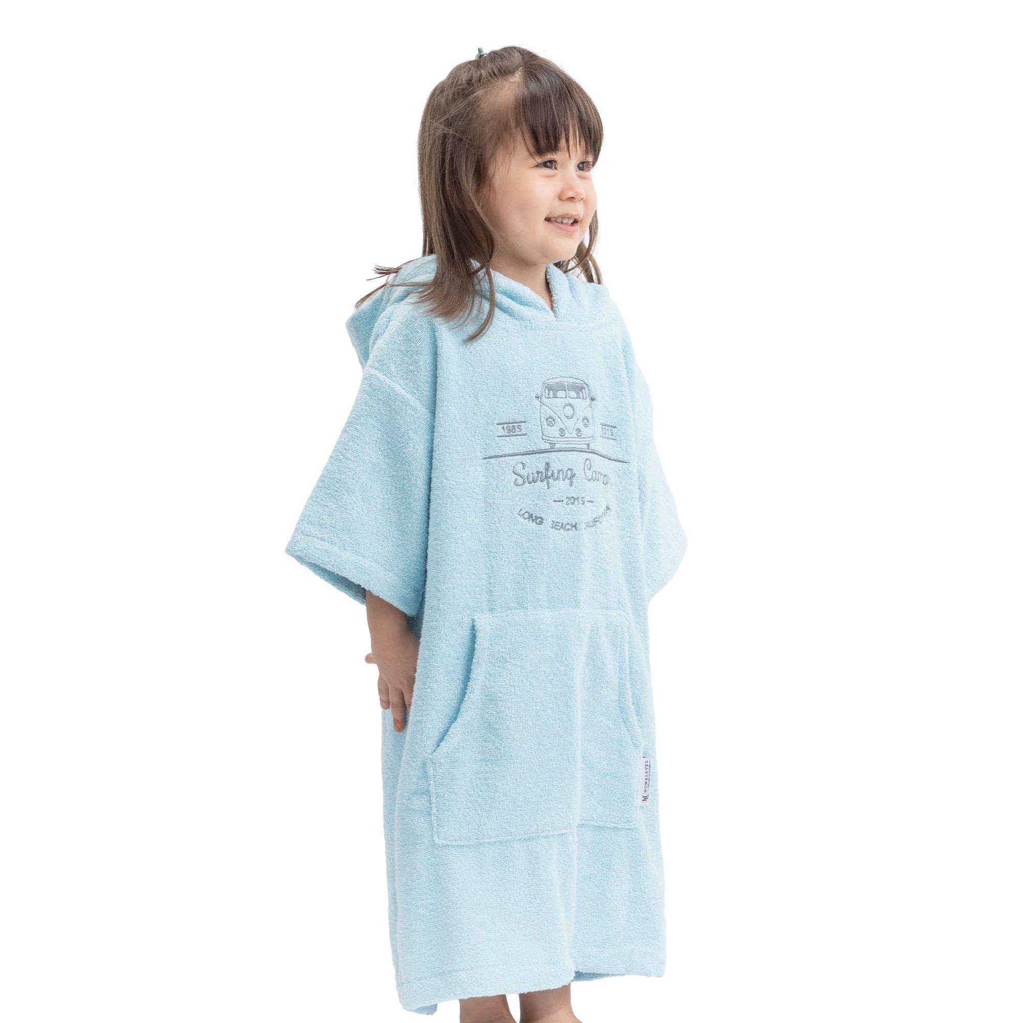HOMELEVEL Bademantel Badeponcho Surfponcho für Kinder und Teenager mit Kapuze unisex, Baumwolle