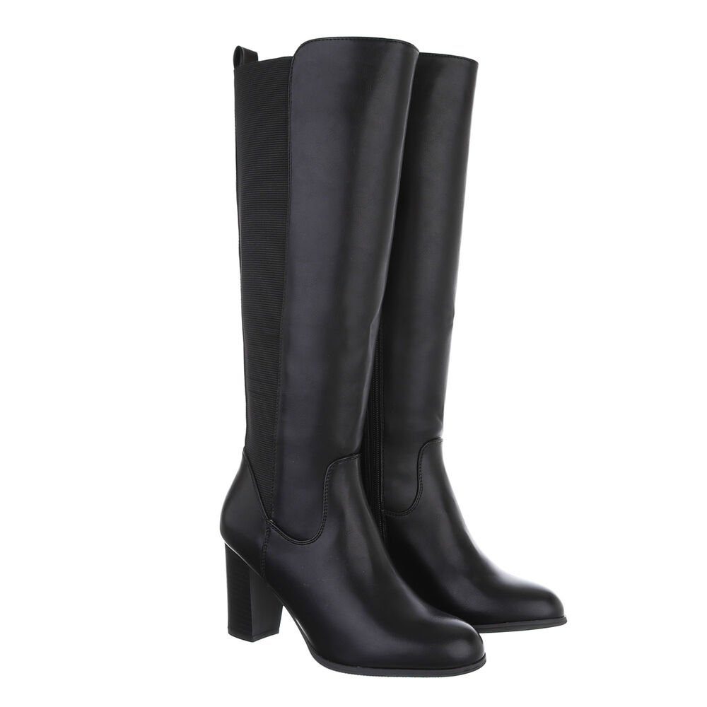 Ital-Design Damen Elegant High-Heel-Stiefel Blockabsatz High-Heel Stiefel in Schwarz