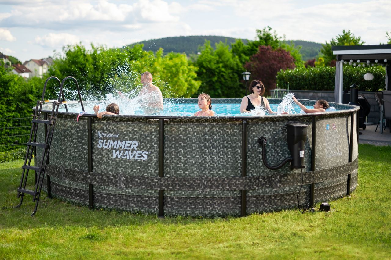 Summer Waves Active Pool Elite Pool Komplett-Set inkl. Filterpumpe & Poolcover Ø 488x122 cm rattan grau