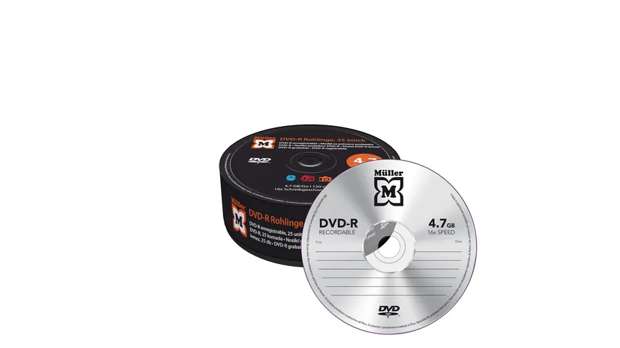 Müller DVD-R 4.7GB I 120min, 16-fache Schreibgeschwindigkeit, 25er Pack