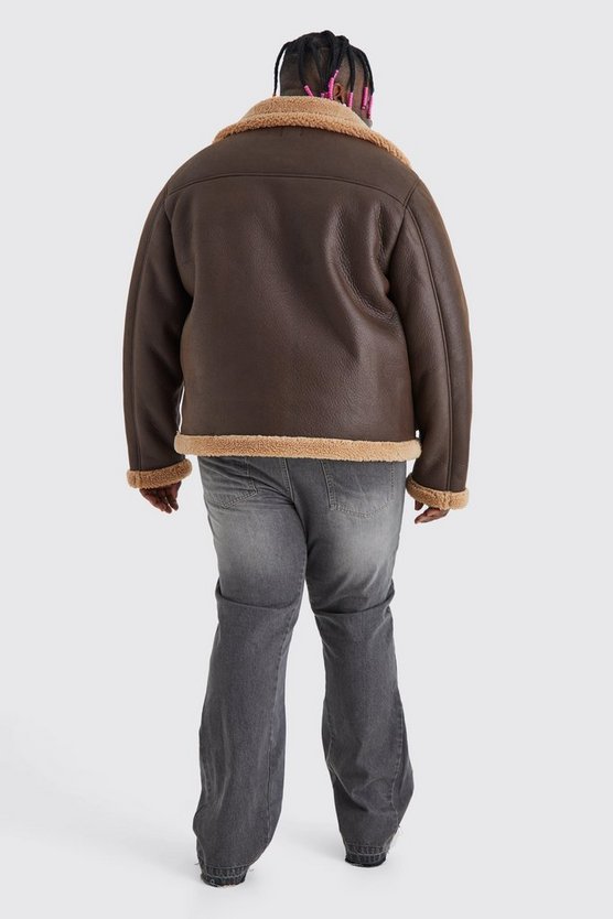 Plus PU-Fliegerjacke mit Borg-Detail