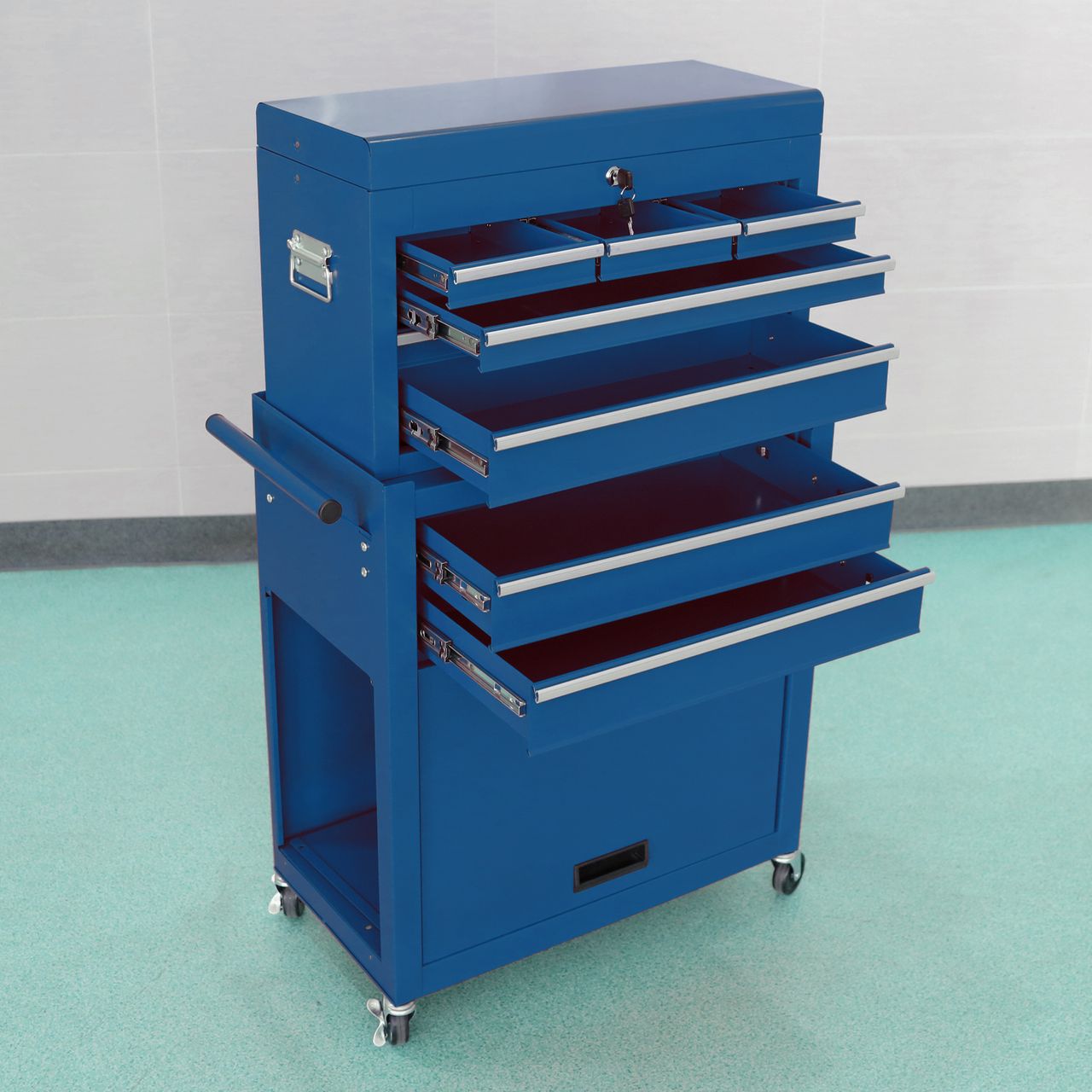Tech Craft Tech Craft 2 in 1 Werkstattwagen - blau, 7 Schubladen