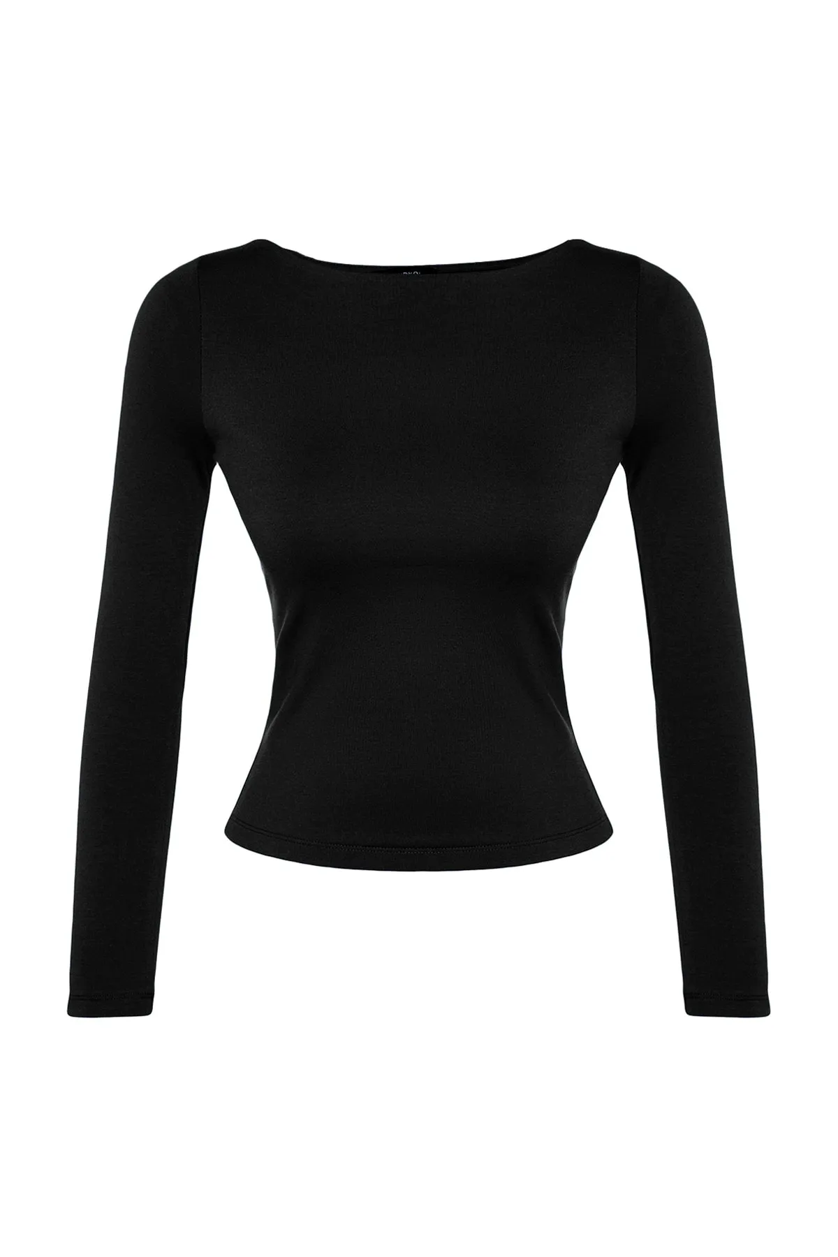 Trendyol Collection  Schwarze, dehnbare, dehnbare Strickbluse aus Baumwolle mit U-Boot-Ausschnitt TWOAW24BZ00166